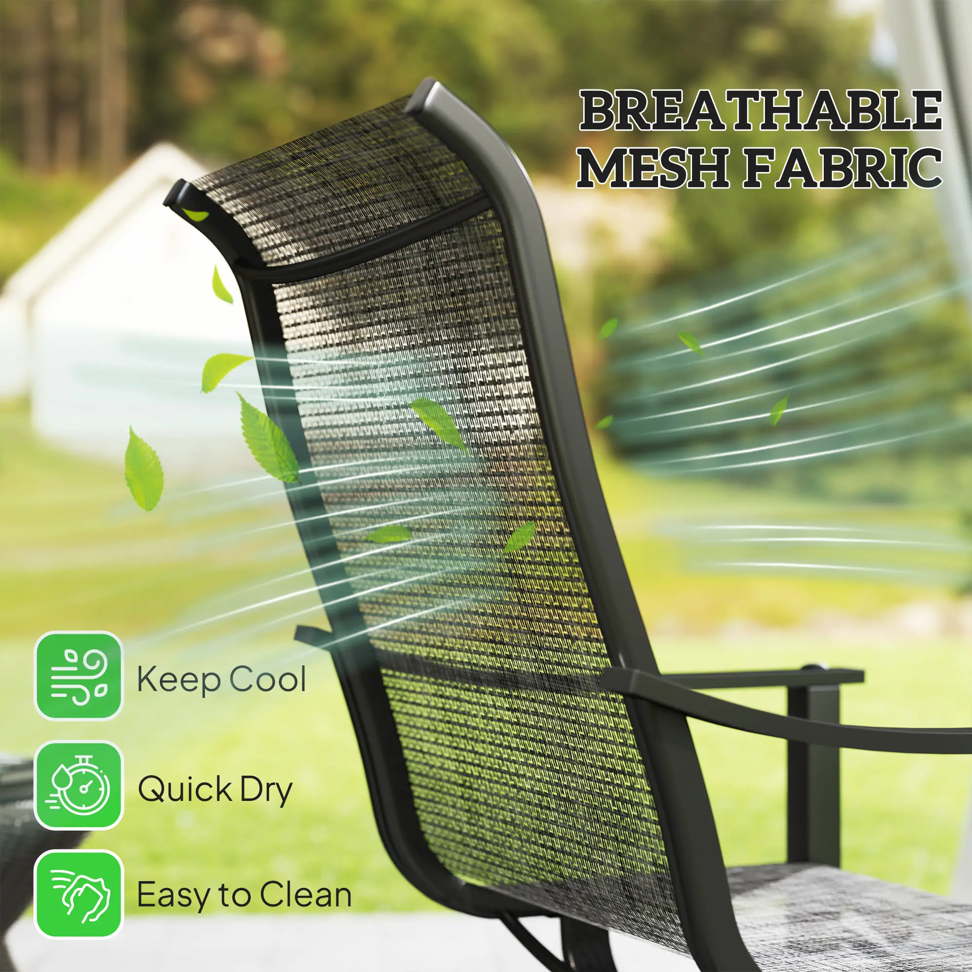 2 Rocking Swivel Patio Chairs, Mesh Outdoor Dining, High Back, Mixed Grey, Grey - Image 5
