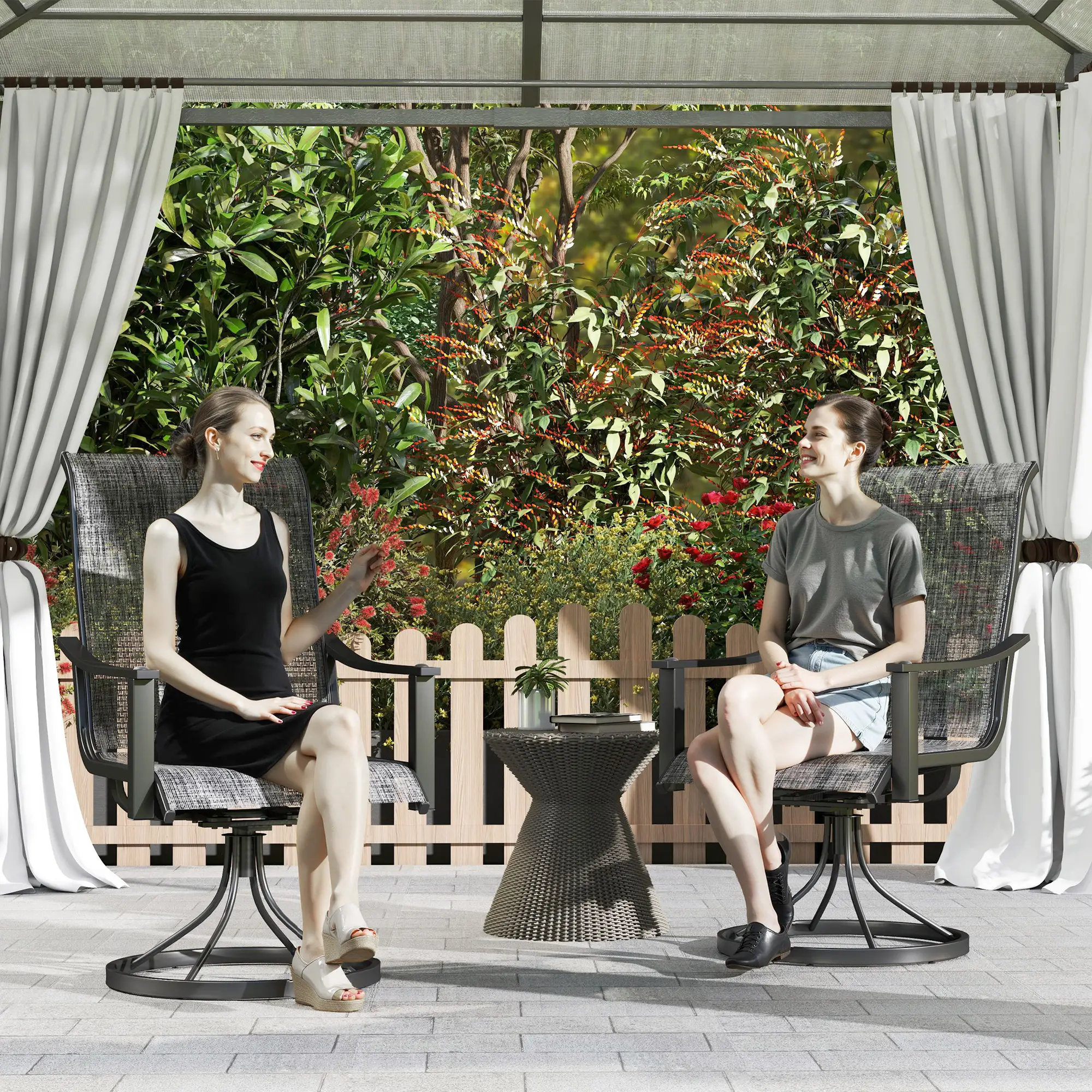 2 Rocking Swivel Patio Chairs, Mesh Outdoor Dining, High Back, Mixed Grey, Grey - Image 8