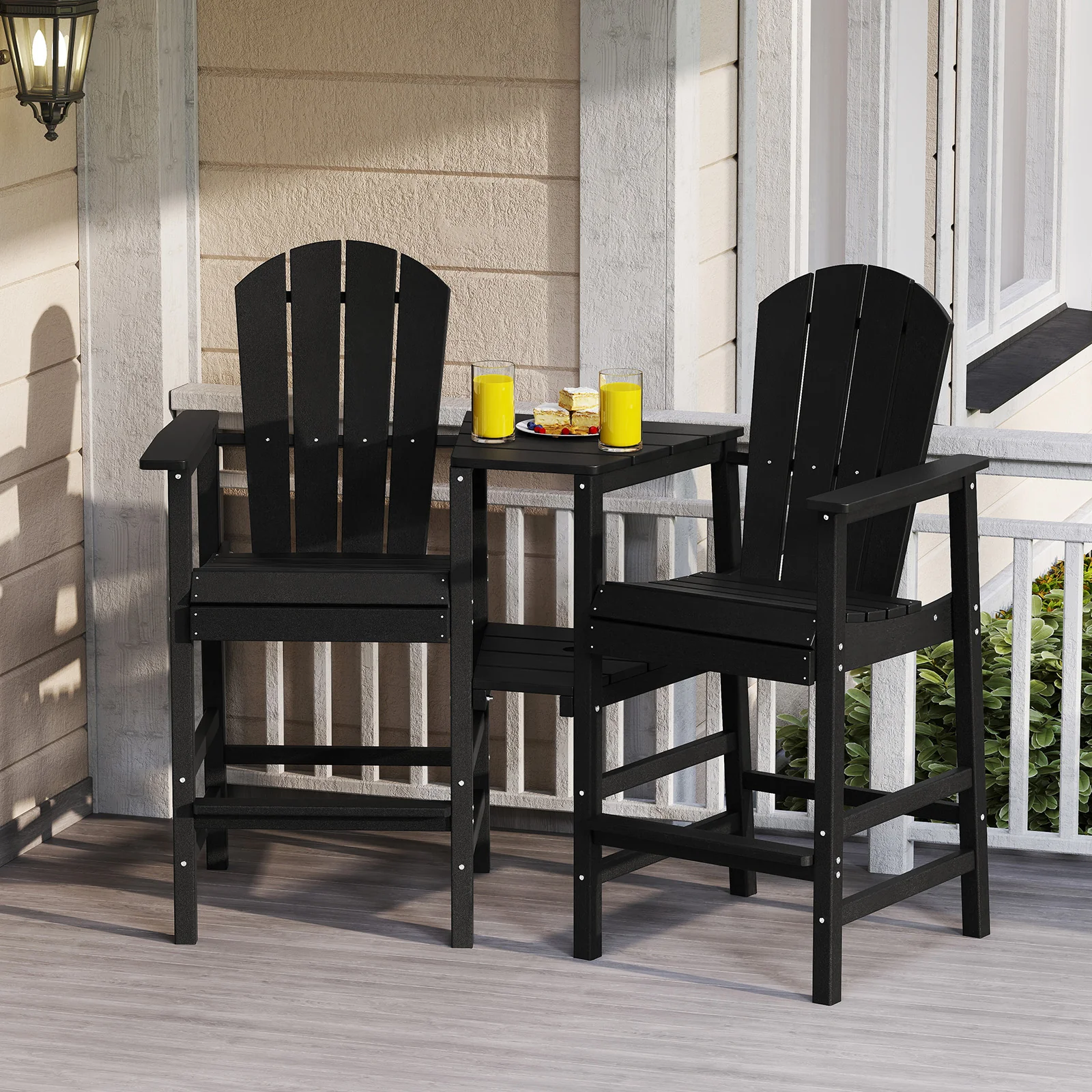 2-Seat Adirondack Chair, All-Weather With Double Connecting Tray, Black - Image 2