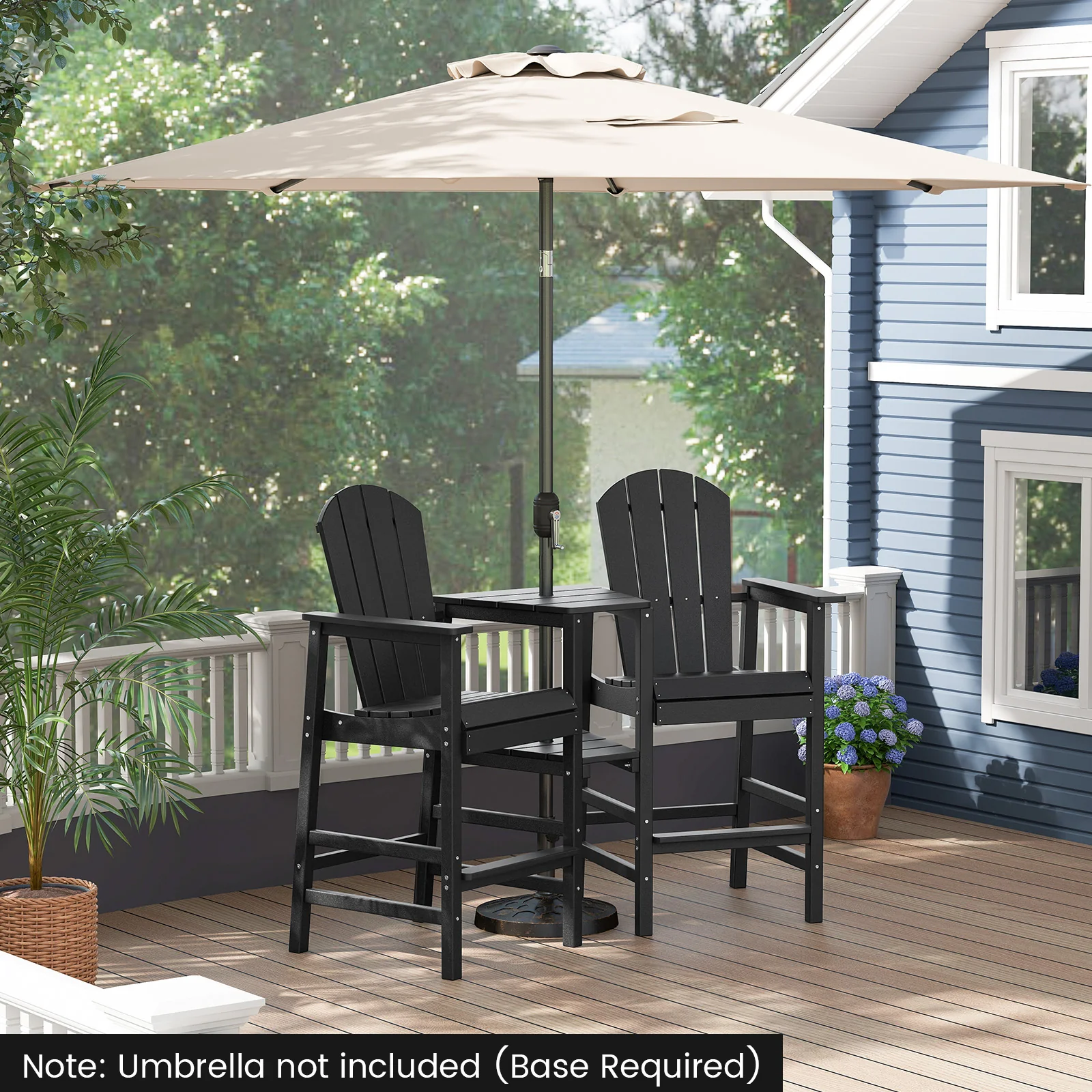 2-Seat Adirondack Chair, All-Weather With Double Connecting Tray, Black - Image 3
