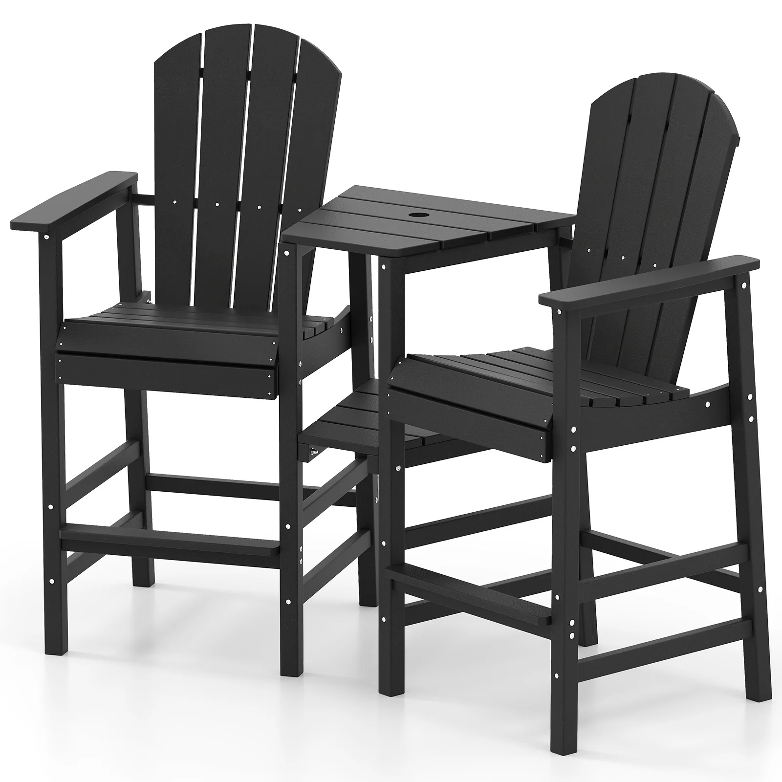 2-Seat Adirondack Chair, All-Weather With Double Connecting Tray, Black - Image 5