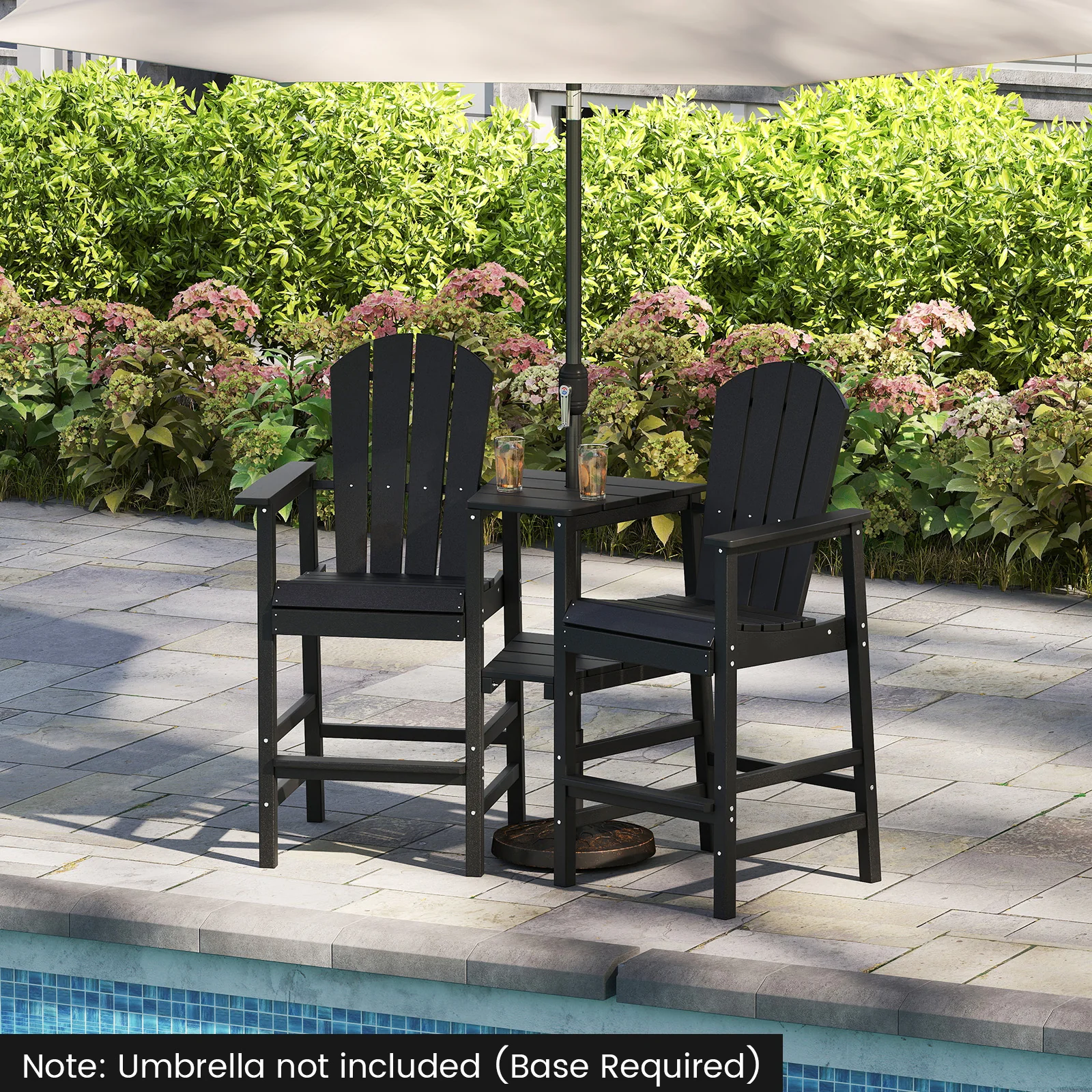 2-Seat Adirondack Chair, All-Weather With Double Connecting Tray, Black - Image 7
