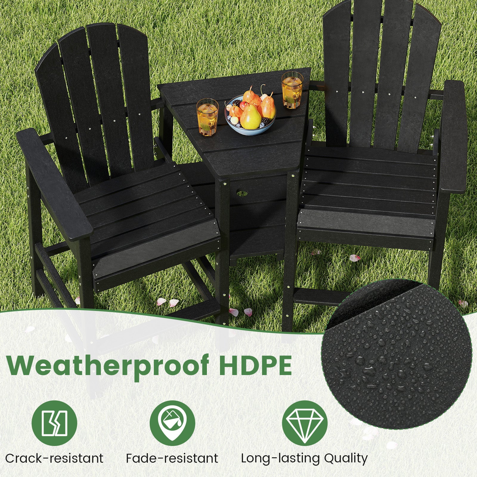 2-Seat Adirondack Chair, All-Weather With Double Connecting Tray, Black - Image 8