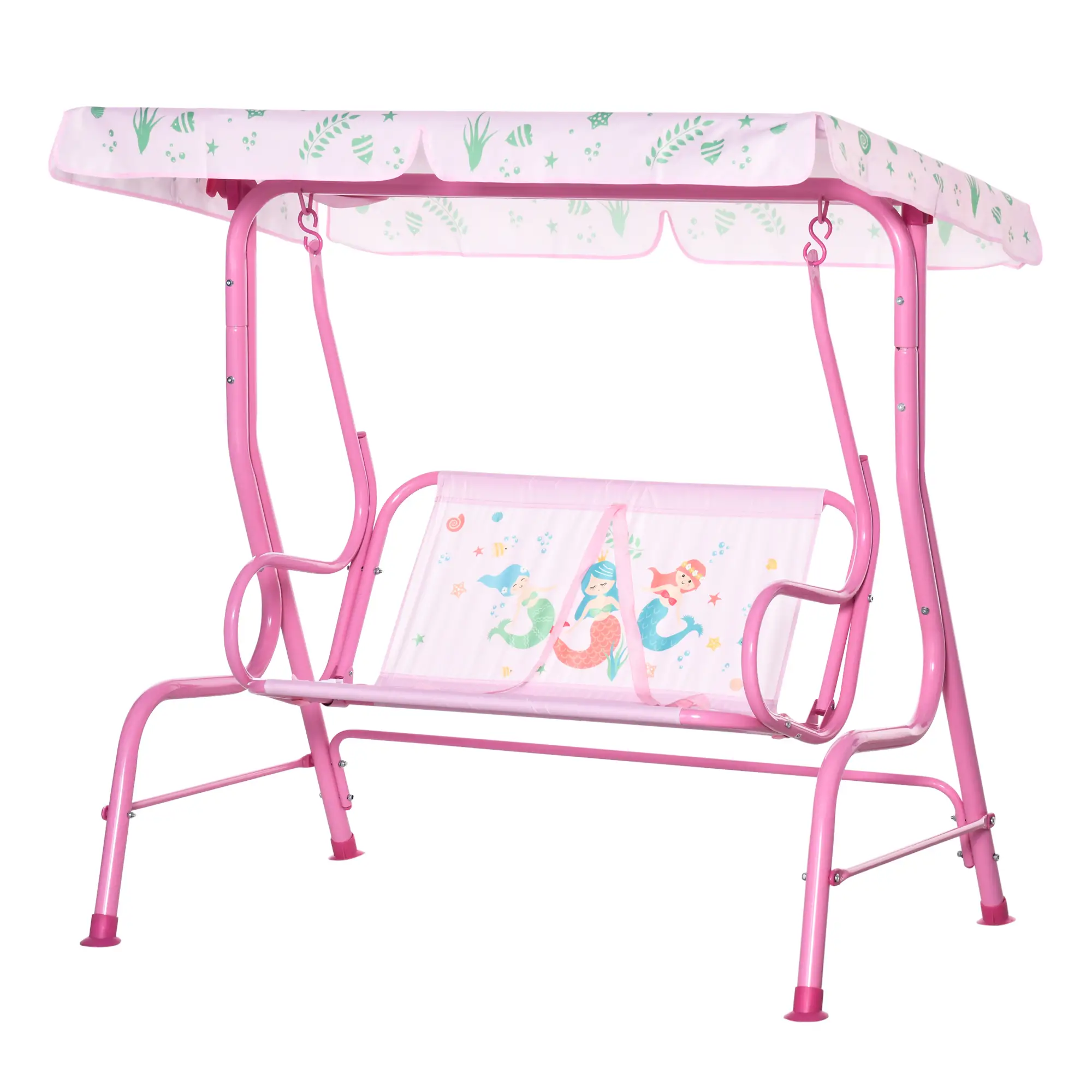 2-Seat Kids Porch Swing, Outdoor Chair with Canopy, Seat Belt, Mermaid, Pink - Image 11