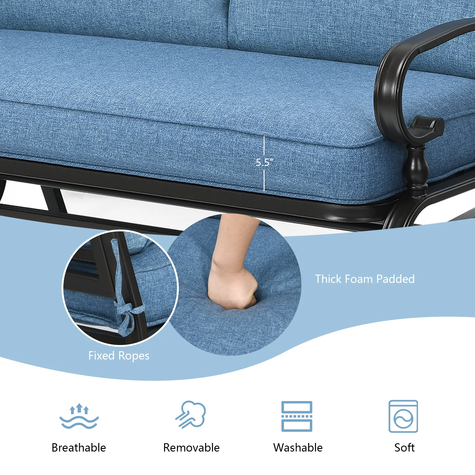 2 Seat Outdoor Swing Glider Chair, Blue - Image 10