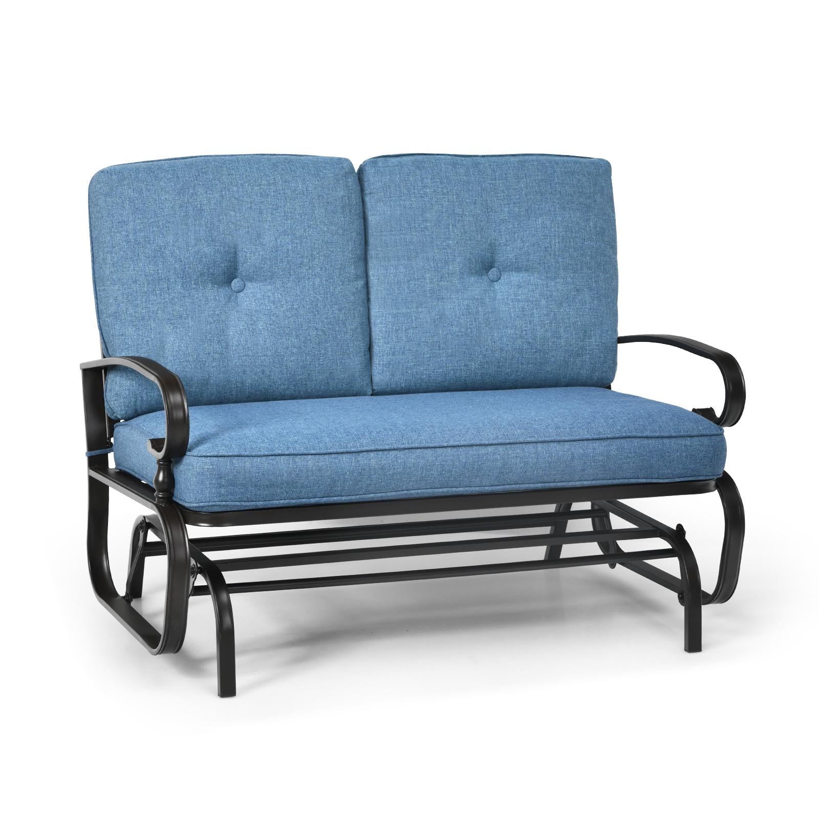 2 Seat Outdoor Swing Glider Chair, Blue - Image 2