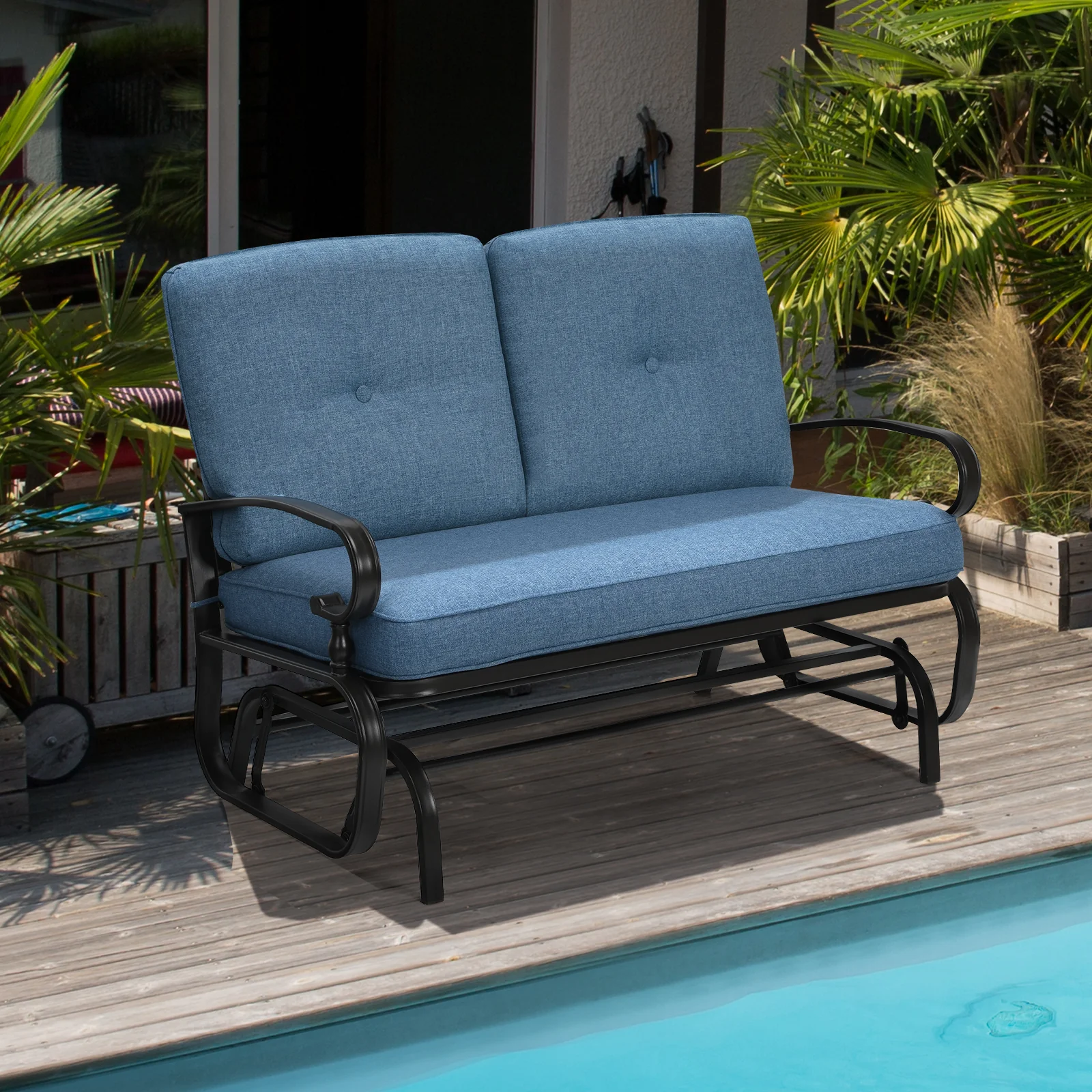 2 Seat Outdoor Swing Glider Chair, Blue - Image 3
