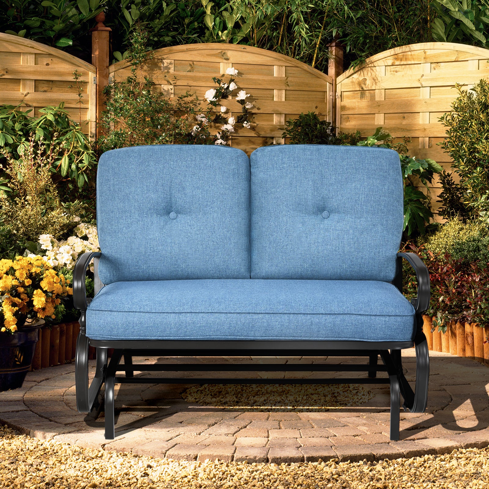 2 Seat Outdoor Swing Glider Chair, Blue - Image 7