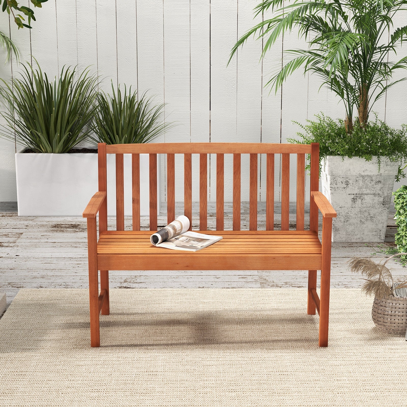 2-Seat Patio Wood Bench, Natural - Image 3