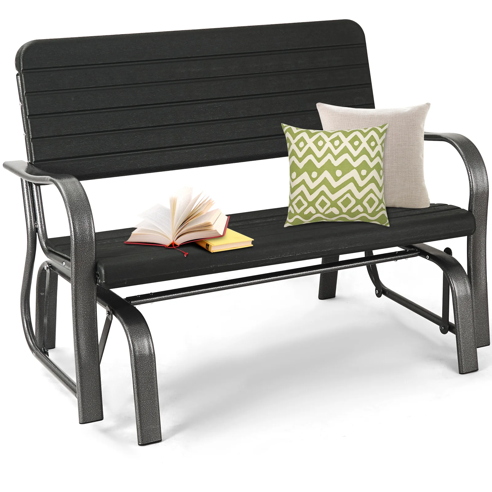 2-Seat Porch Glider, HDPE Back Seat, Steel Frame, Black - Image 4