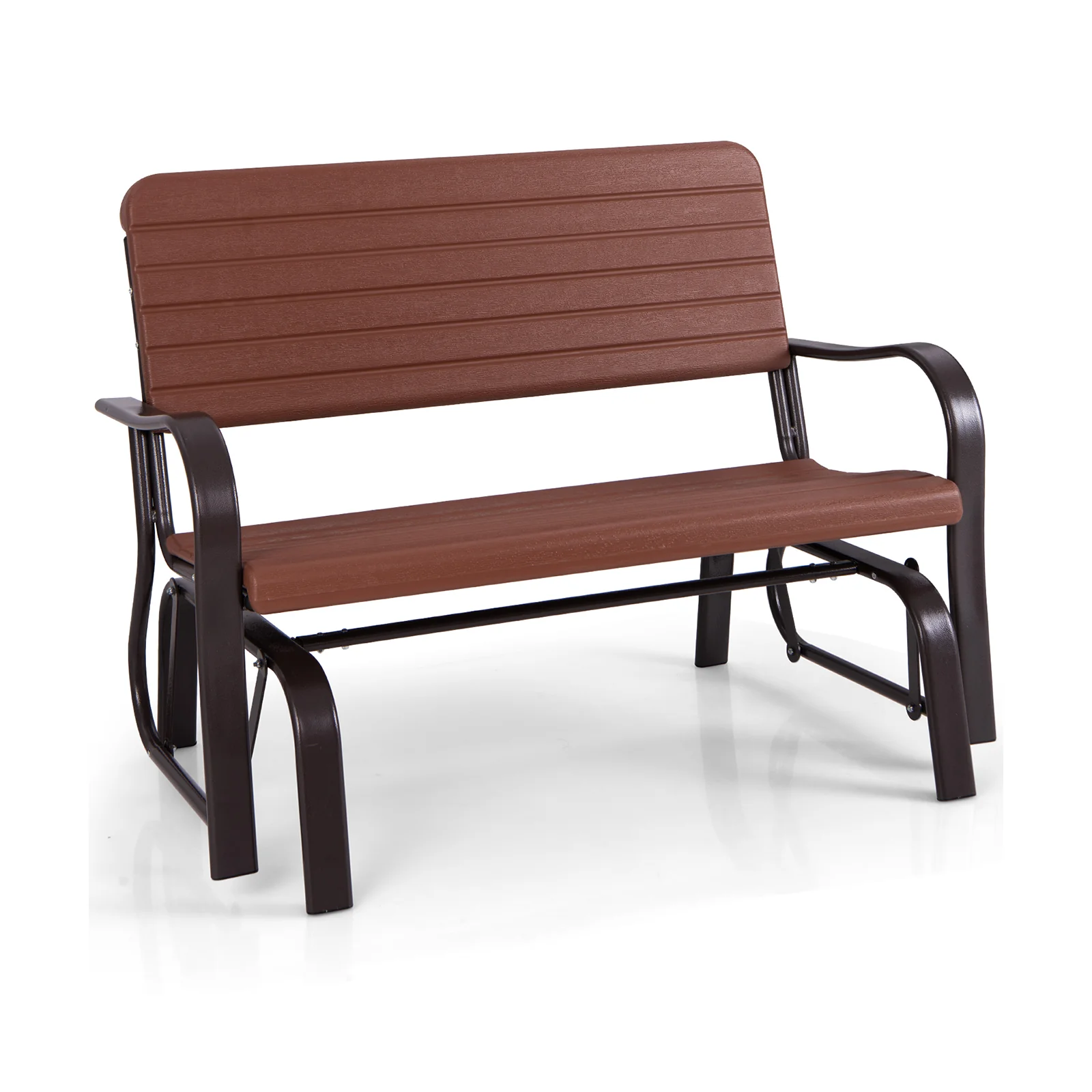 2-Seat Porch Glider, HDPE Back Seat, Steel Frame, Brown - Image 4