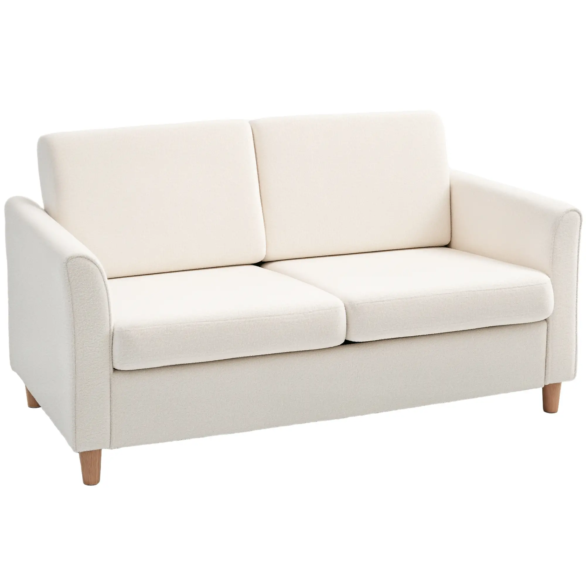 2-Seat Sofa with Armrests, Wood Legs, 2-Seater, Cream White