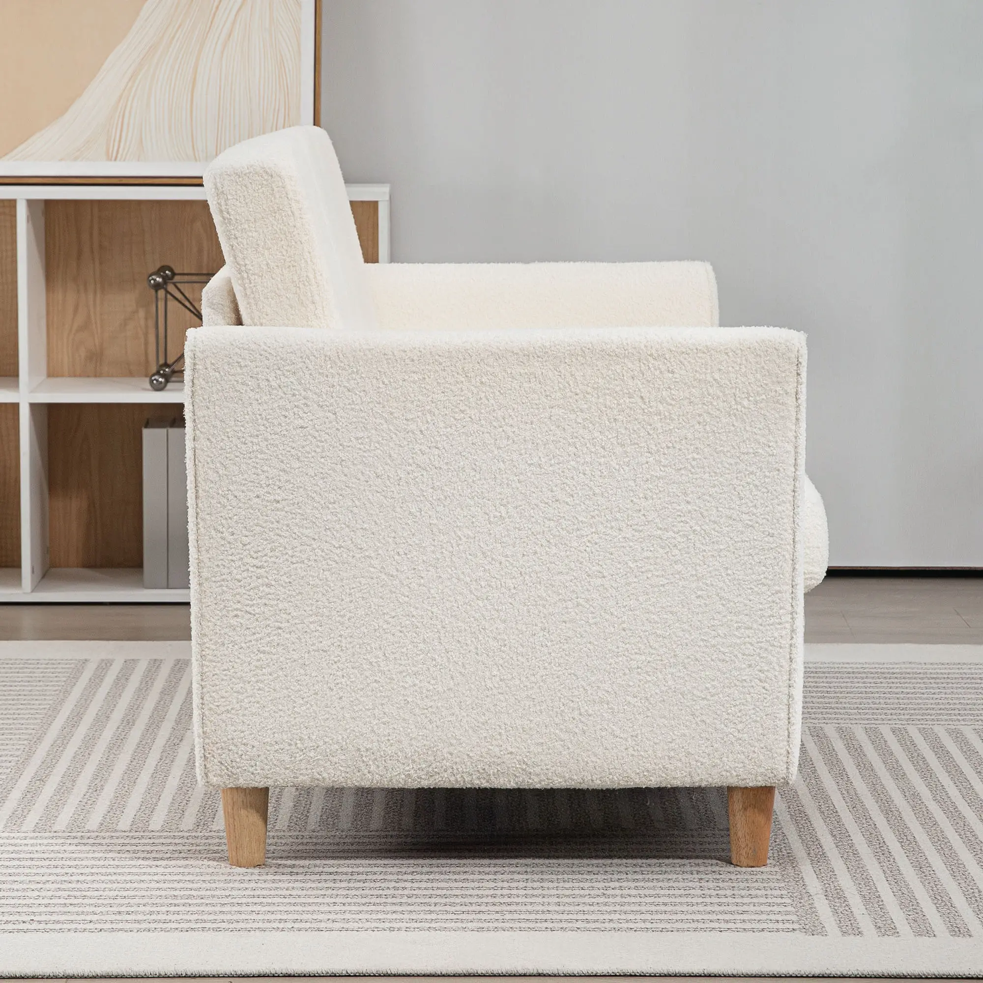 2-Seat Sofa with Armrests, Wood Legs, 2-Seater, Cream White - Image 9