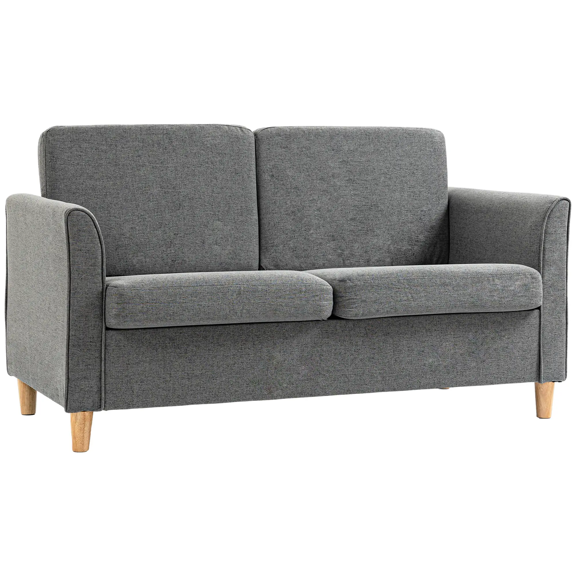 2-Seat Sofa with Armrests, Wood Legs, for Living Room, Grey