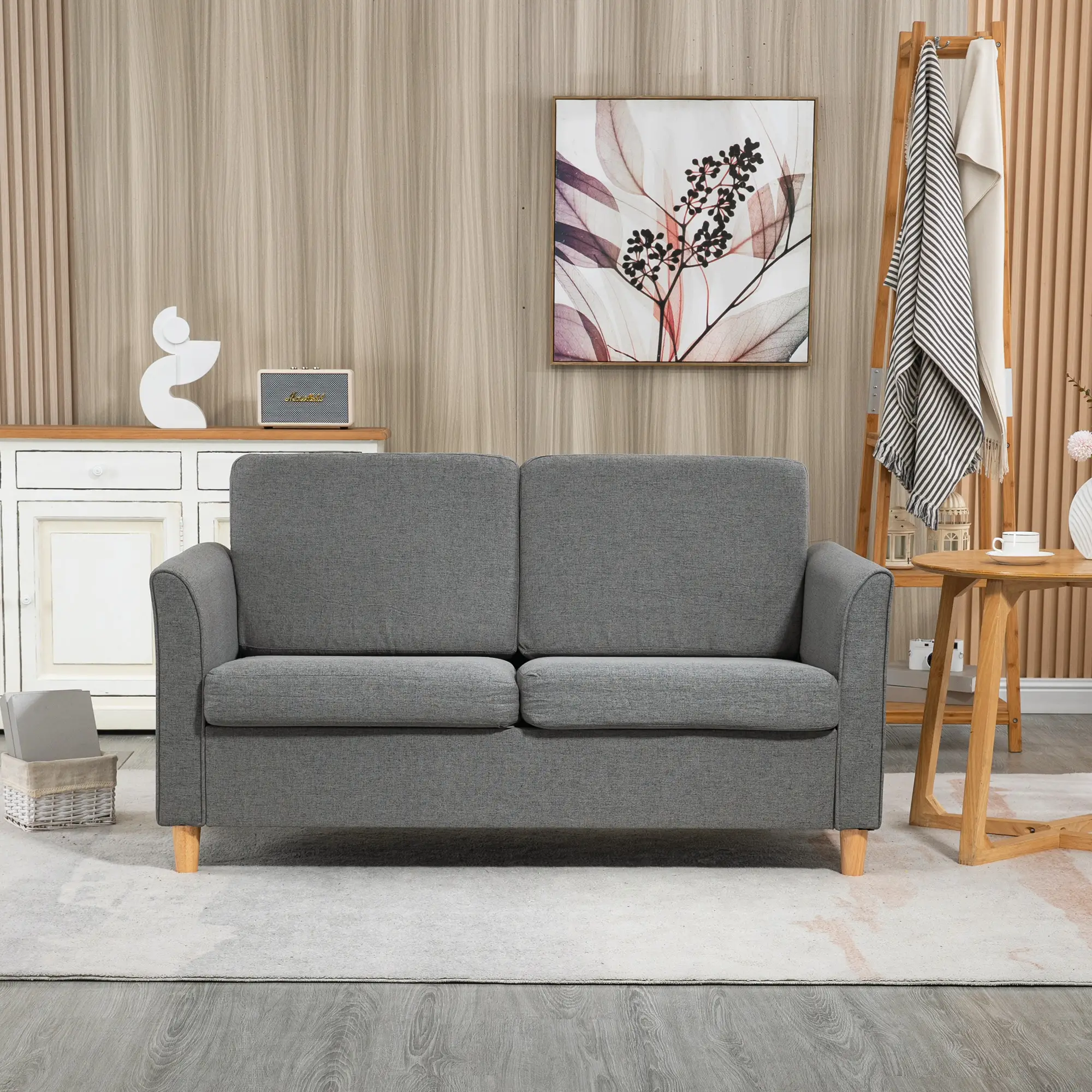 2-Seat Sofa with Armrests, Wood Legs, for Living Room, Grey - Image 8