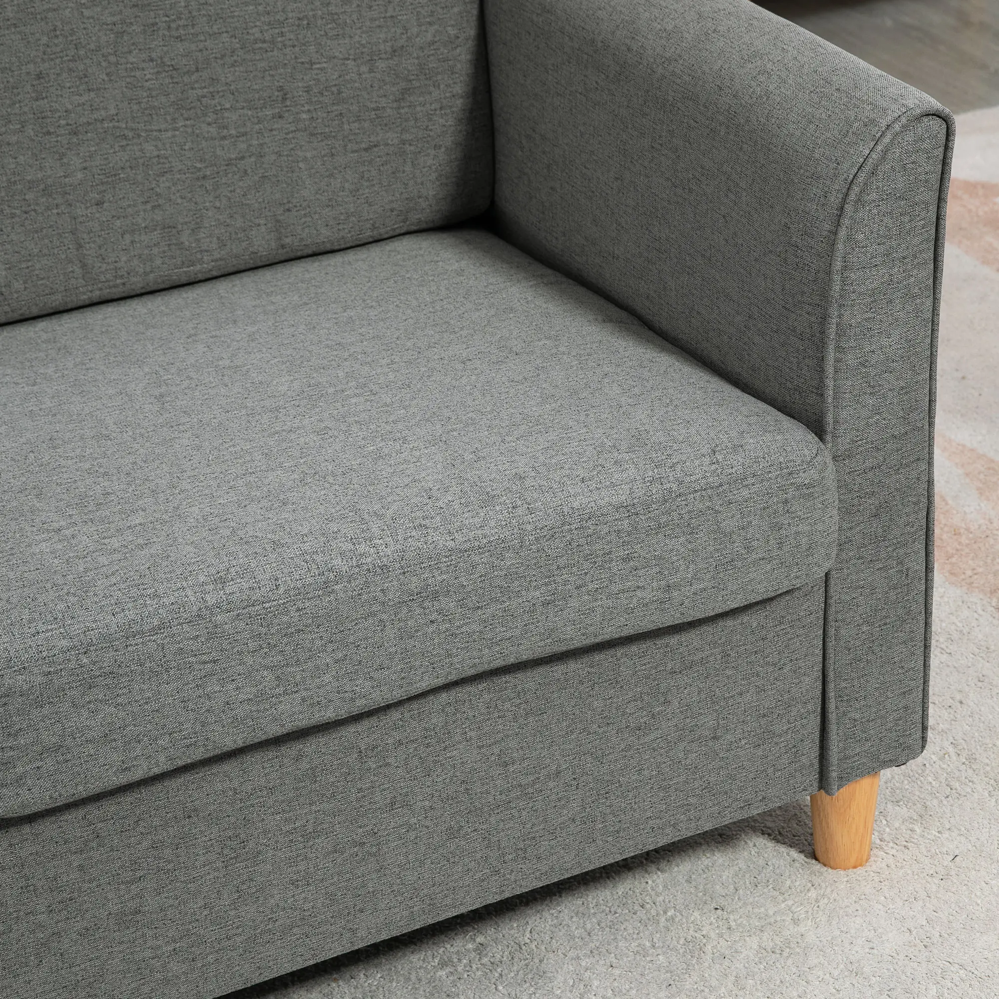 2-Seat Sofa with Armrests, Wood Legs, for Living Room, Grey - Image 9
