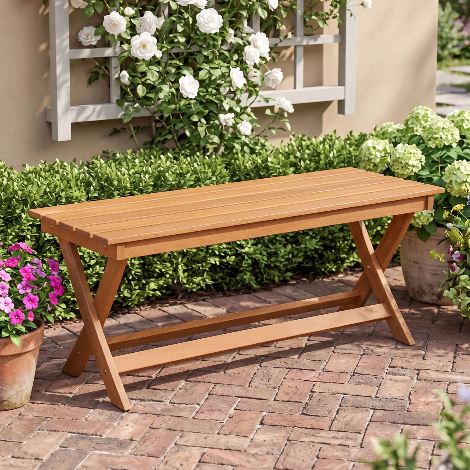 2-Seat Wooden Garden Bench, X-Shaped Legs - Image 2