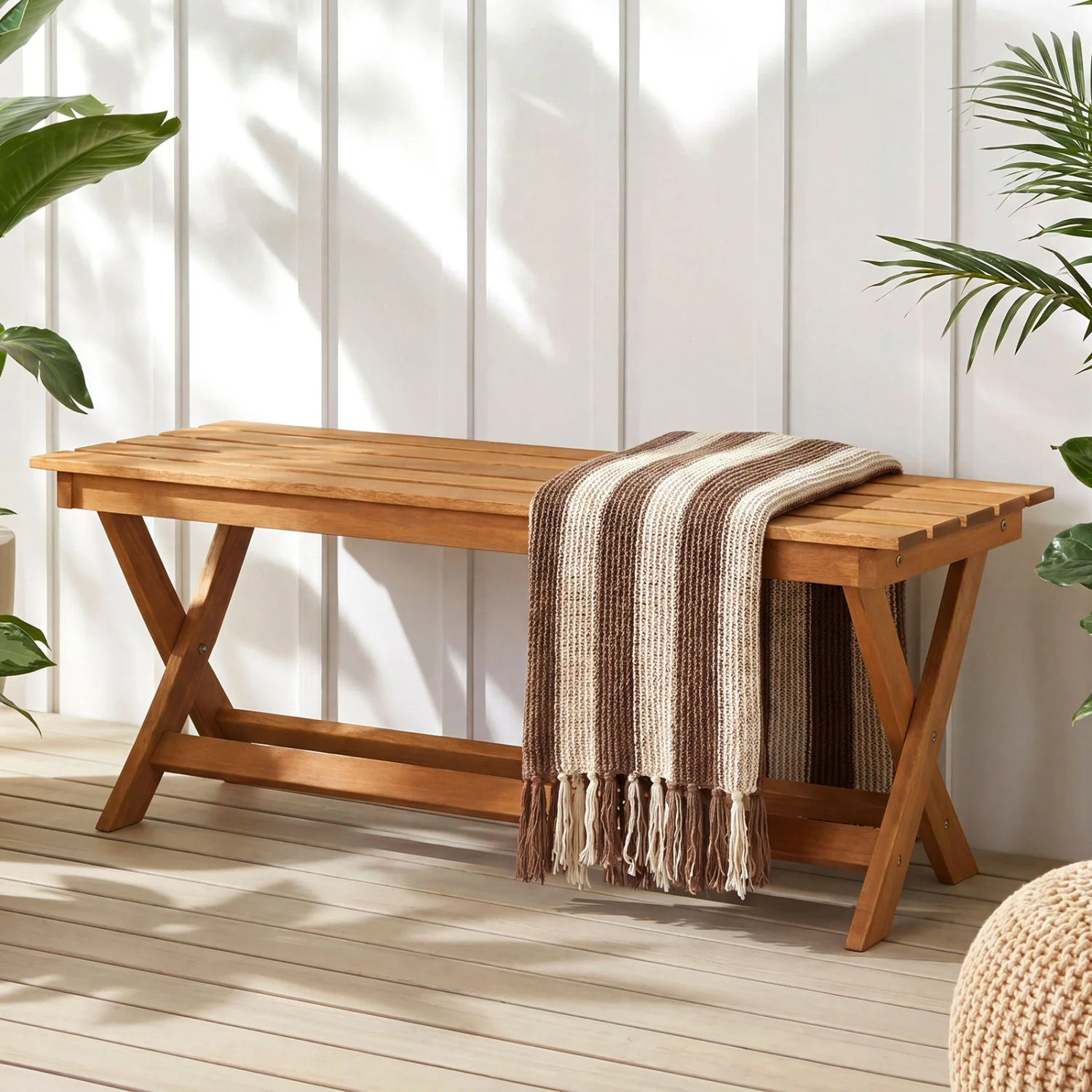 2-Seat Wooden Garden Bench, X-Shaped Legs - Image 3