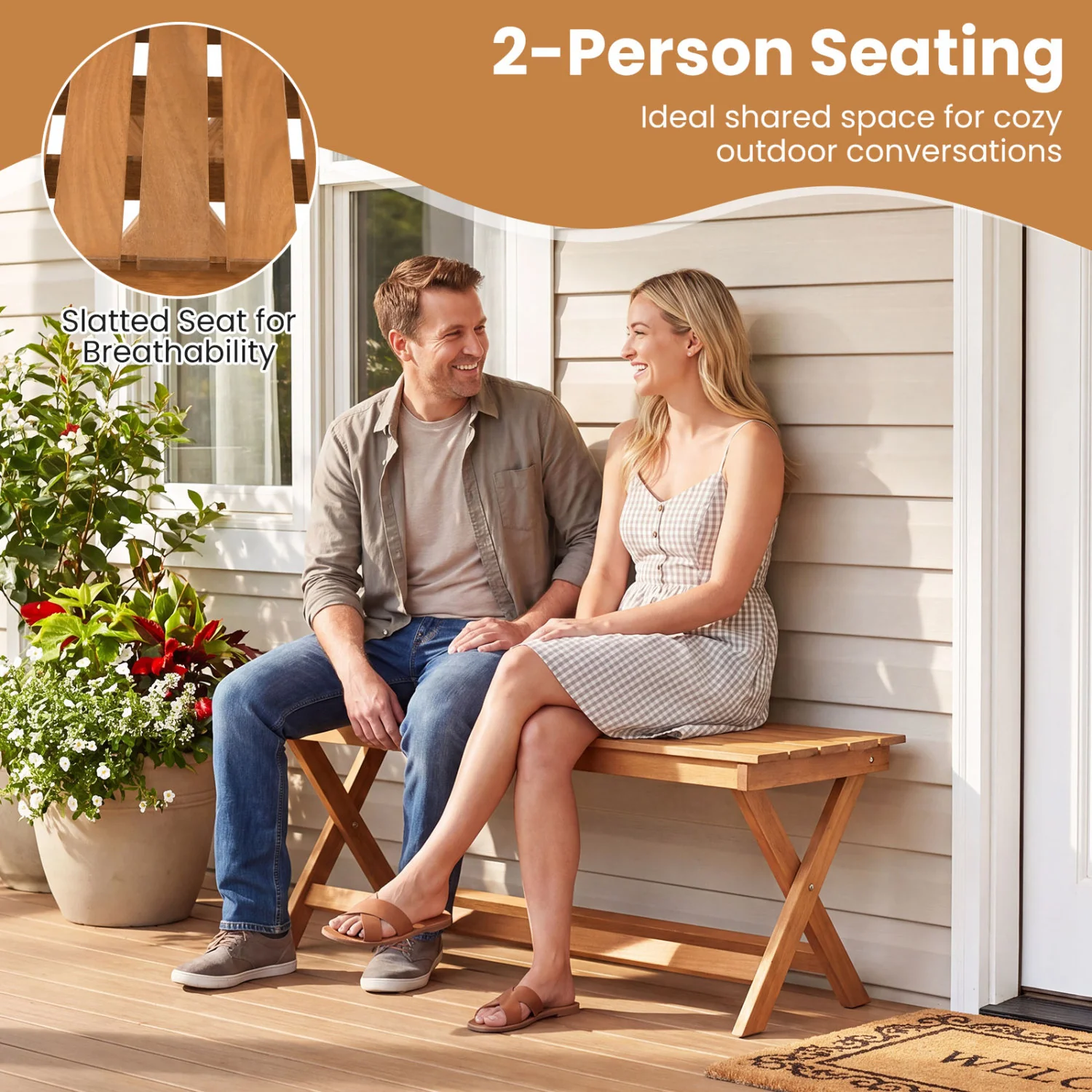 2-Seat Wooden Garden Bench, X-Shaped Legs - Image 7