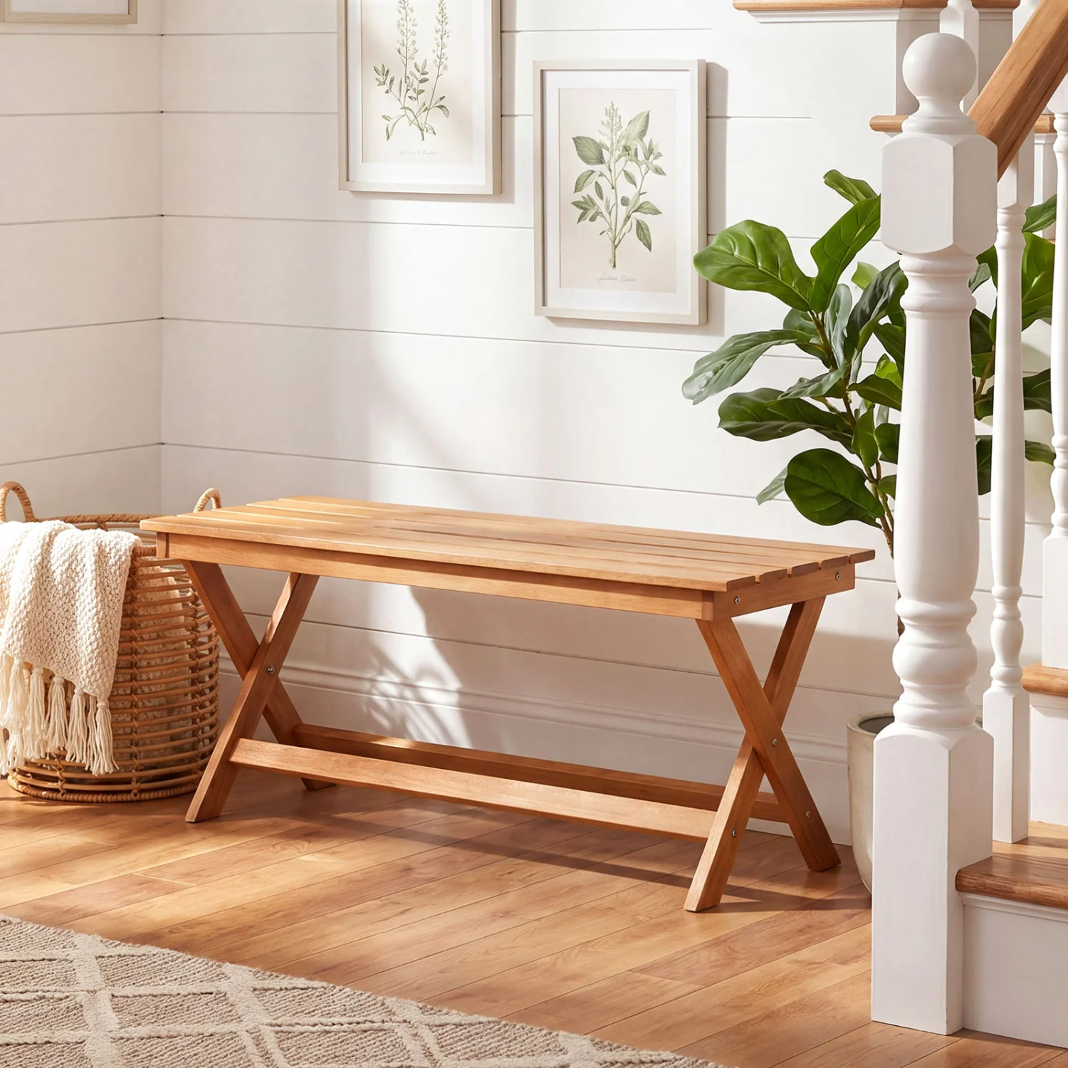 2-Seat Wooden Garden Bench, X-Shaped Legs - Image 8