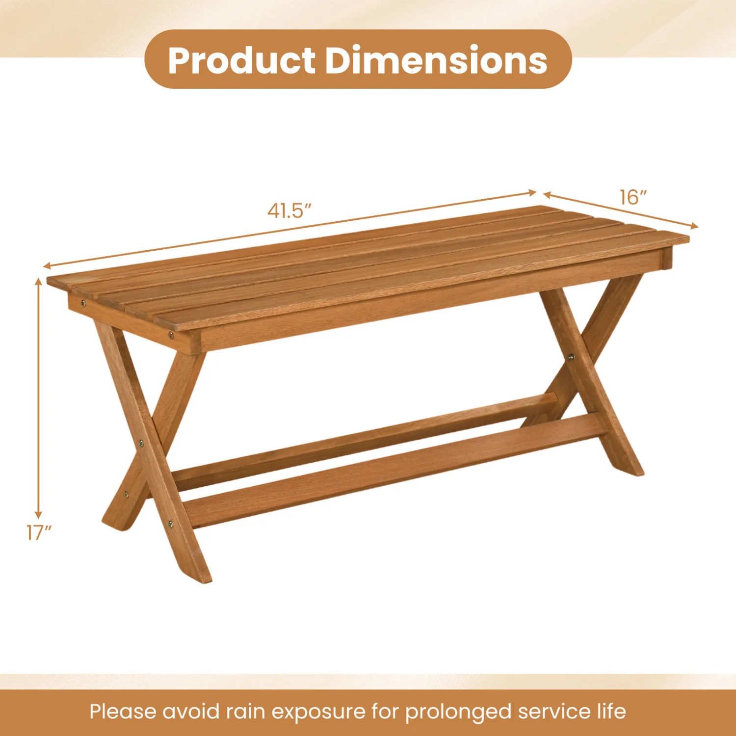 2-Seat Wooden Garden Bench, X-Shaped Legs, Set of 2 - Image 3