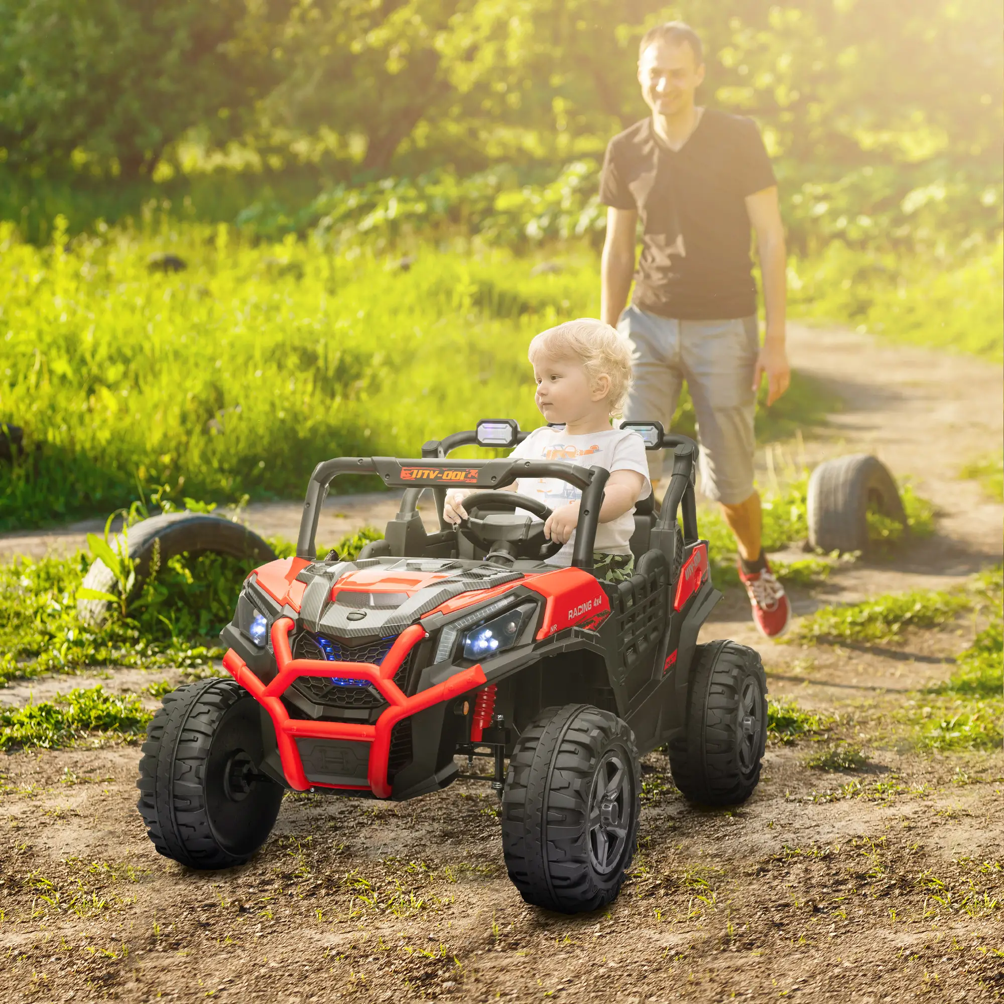 2 Seater 24V Electric Car for Kids, Remote Control, 3 Speed, LED Lights, Red - Image 2
