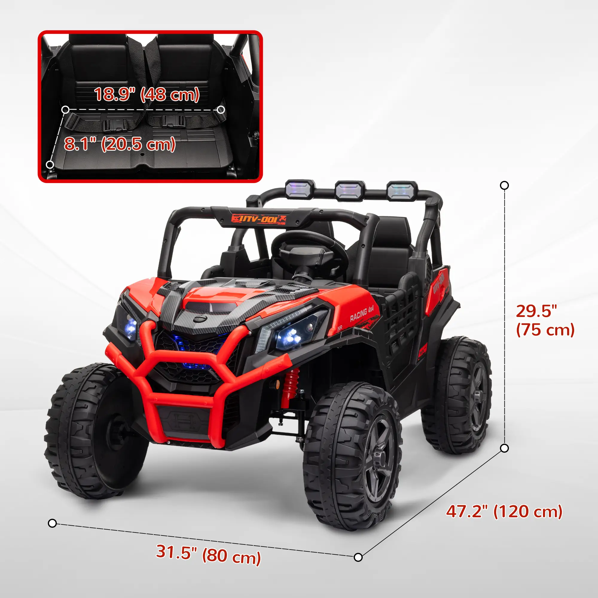 2 Seater 24V Electric Car for Kids, Remote Control, 3 Speed, LED Lights, Red - Image 3