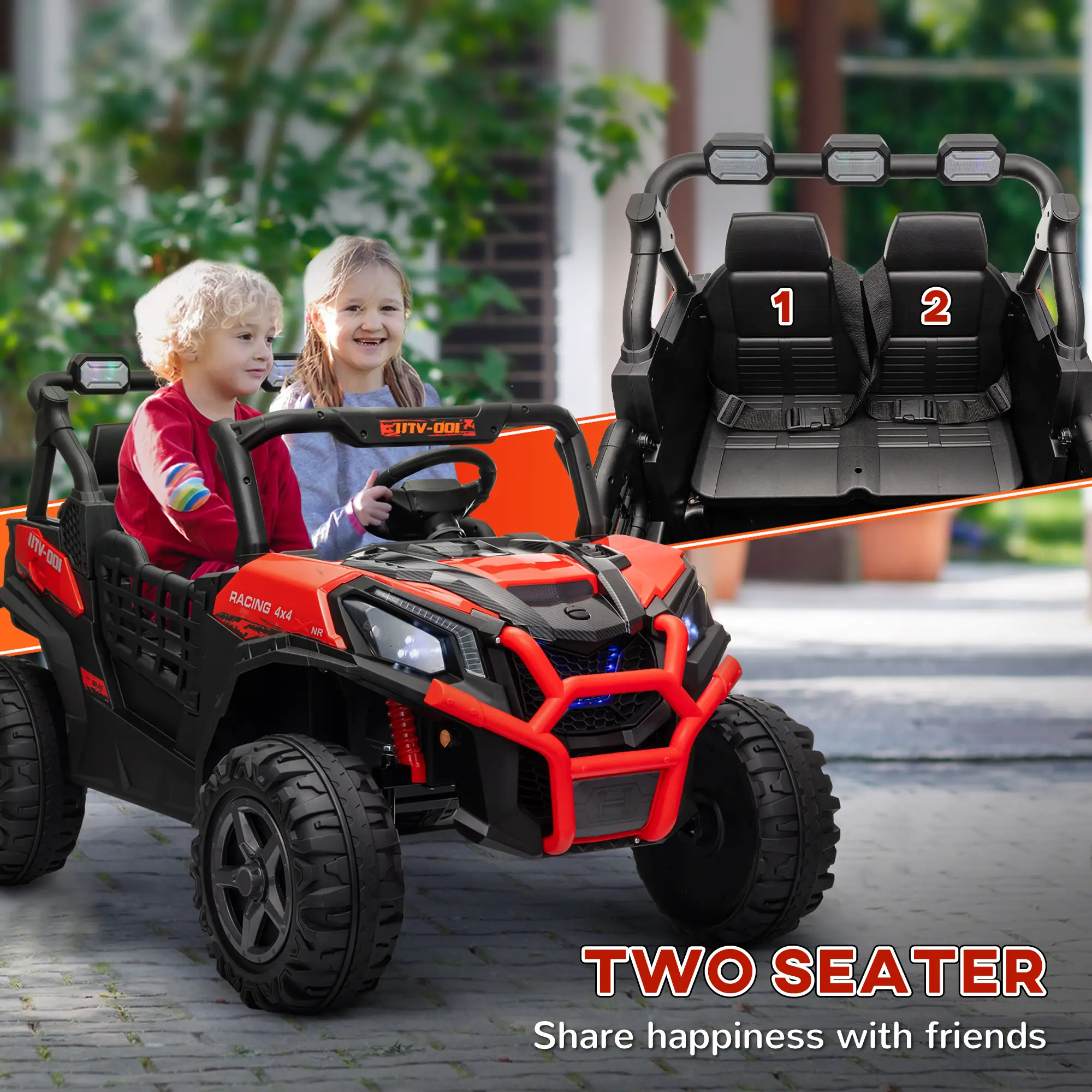 2 Seater 24V Electric Car for Kids, Remote Control, 3 Speed, LED Lights, Red - Image 5