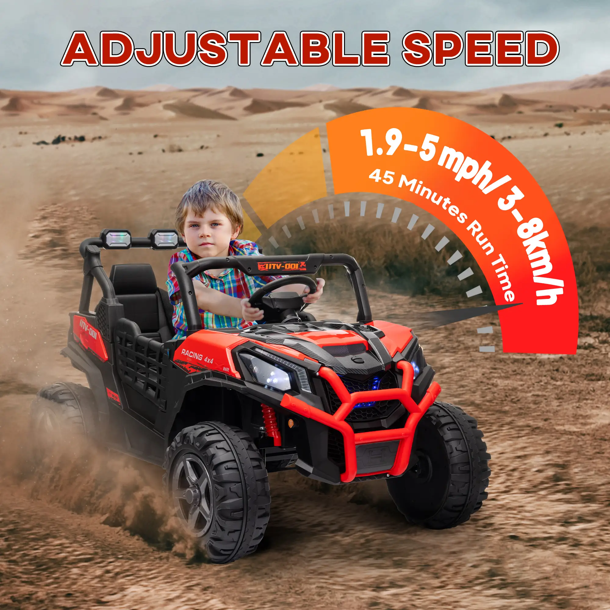 2 Seater 24V Electric Car for Kids, Remote Control, 3 Speed, LED Lights, Red - Image 7