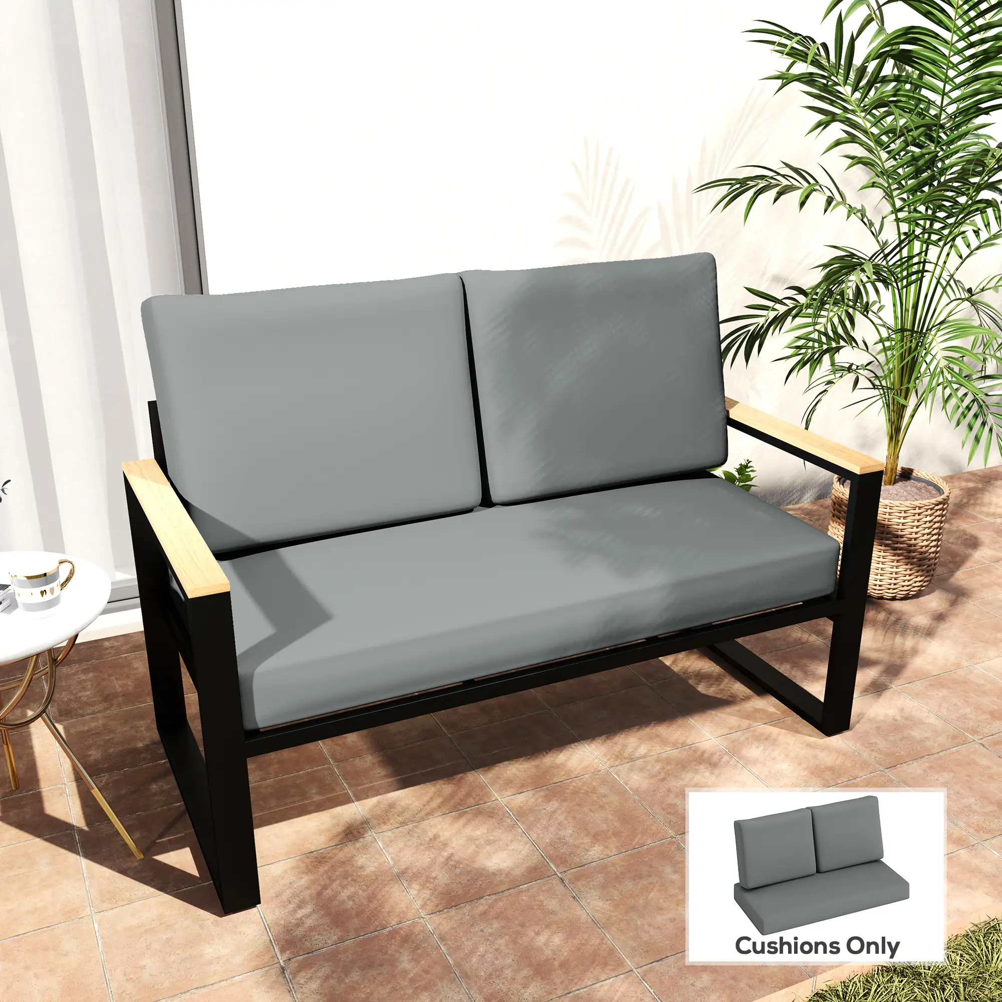 2 Seater 5" Thick Outdoor Seat Cushions, 7" Backrest, Light Grey - Image 8