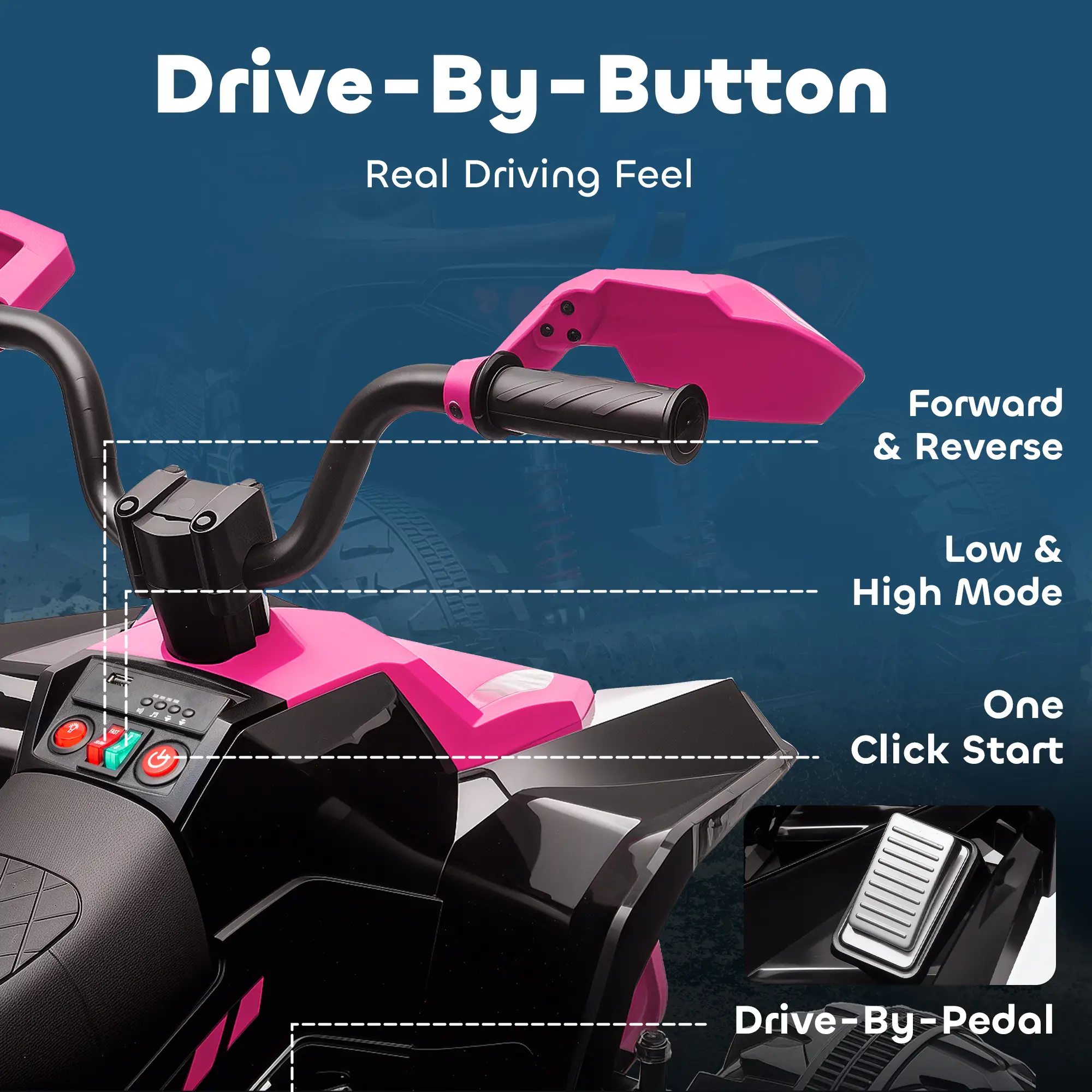 2-Seater All-Terrain 4 Wheeler, 24V Kids ATV, Electric Quad Car, Pink - Image 10