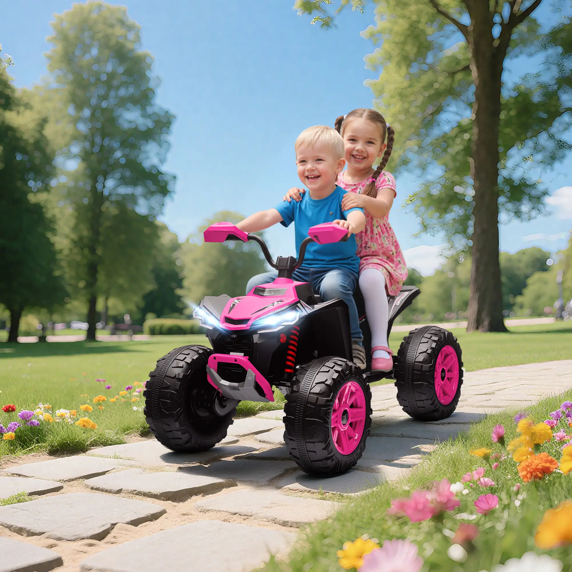 2-Seater All-Terrain 4 Wheeler, 24V Kids ATV, Electric Quad Car, Pink - Image 2