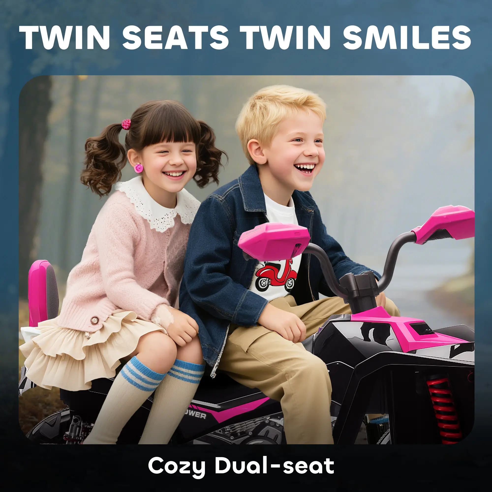 2-Seater All-Terrain 4 Wheeler, 24V Kids ATV, Electric Quad Car, Pink - Image 5