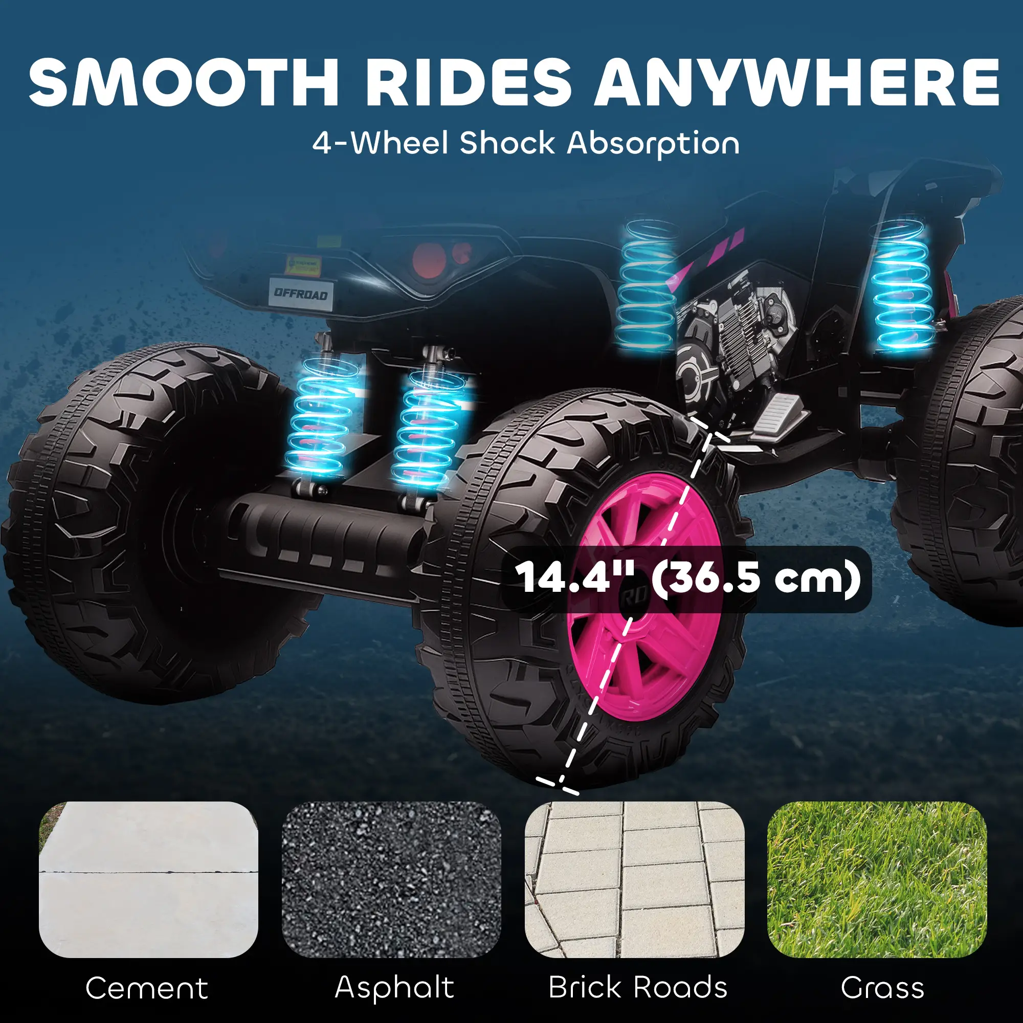 2-Seater All-Terrain 4 Wheeler, 24V Kids ATV, Electric Quad Car, Pink - Image 7