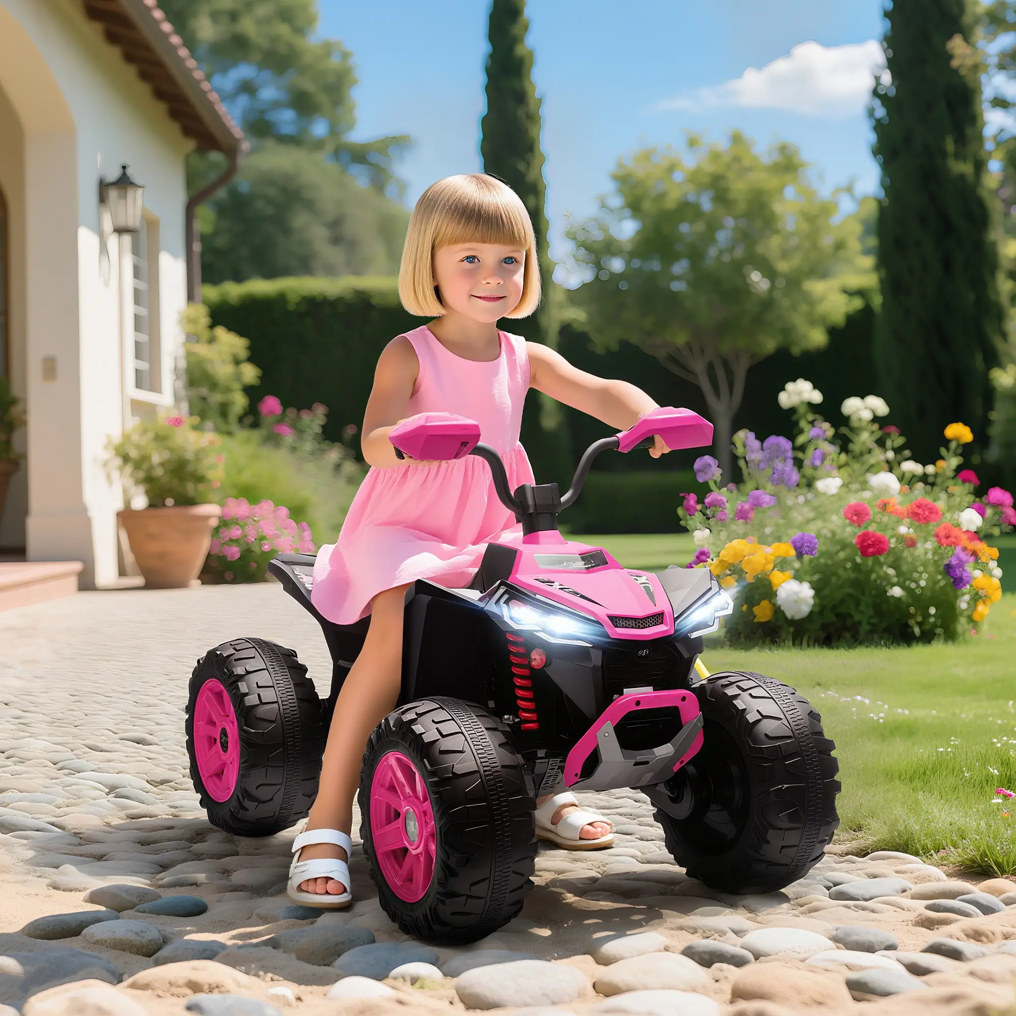 2-Seater All-Terrain 4 Wheeler, 24V Kids ATV, Electric Quad Car, Pink - Image 8