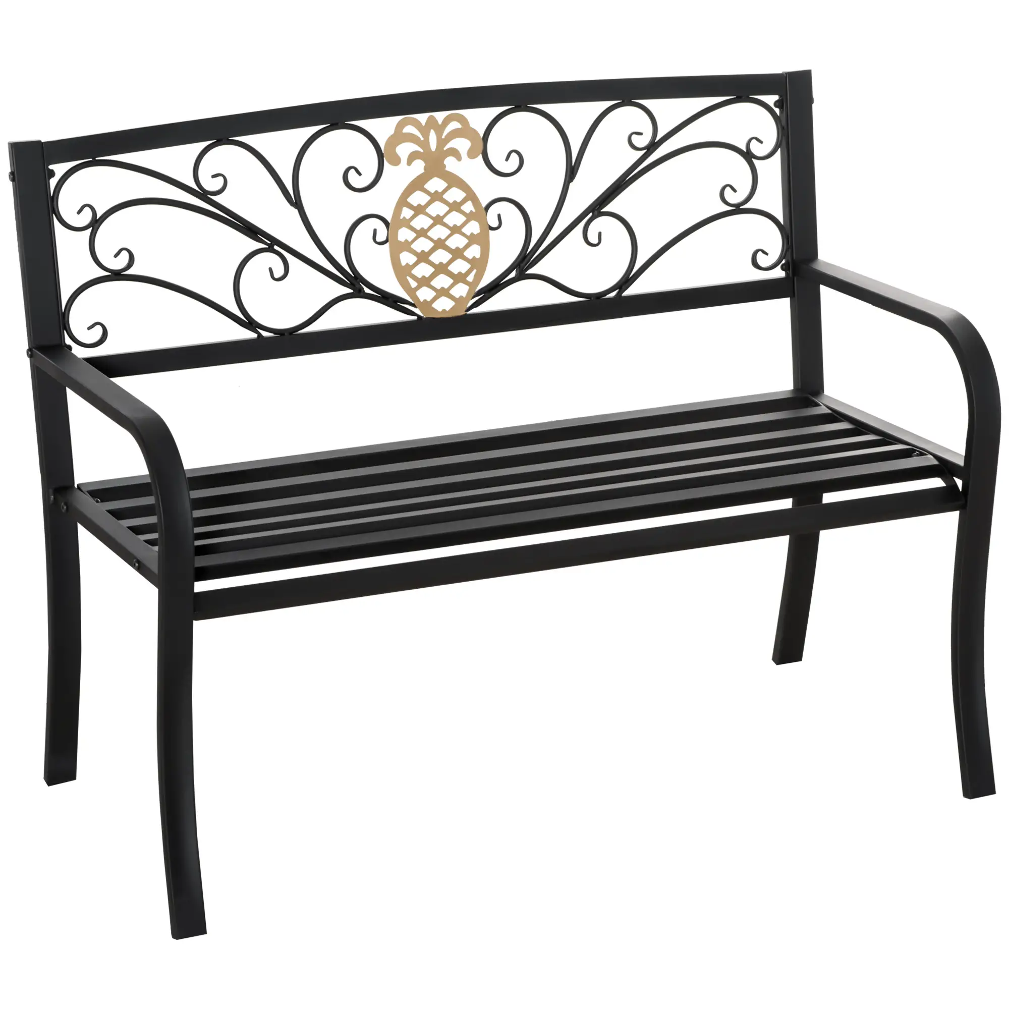 2 Seater Garden Bench, 45" x 21.75" x 35.5", Black and Gold - Image 10