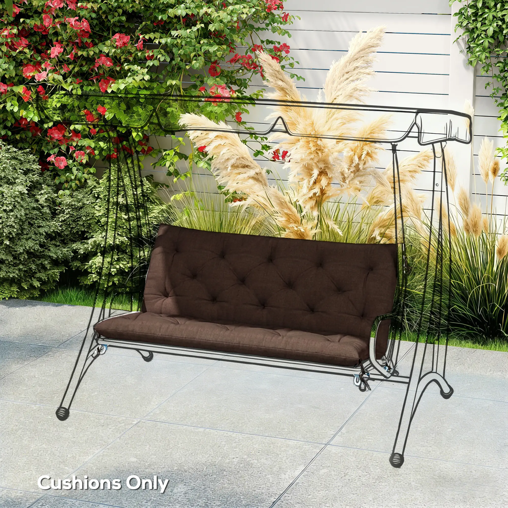 2 Seater Garden Bench Cushion, 47" x 43" x 4", Coffee - Image 7