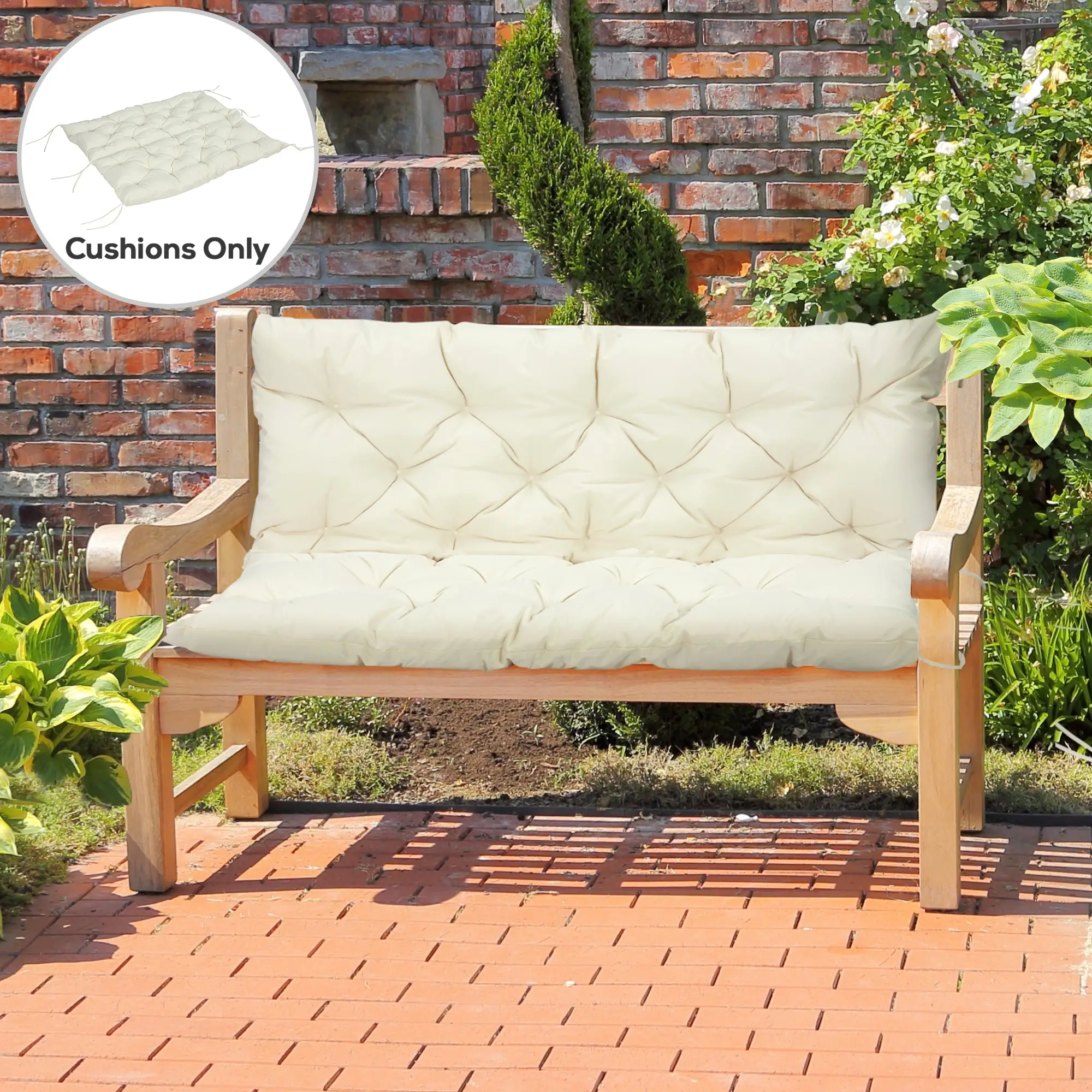 2 Seater Garden Bench Cushion, Outdoor Non-Slip Pad, 52" x 43" x 4", Beige - Image 2