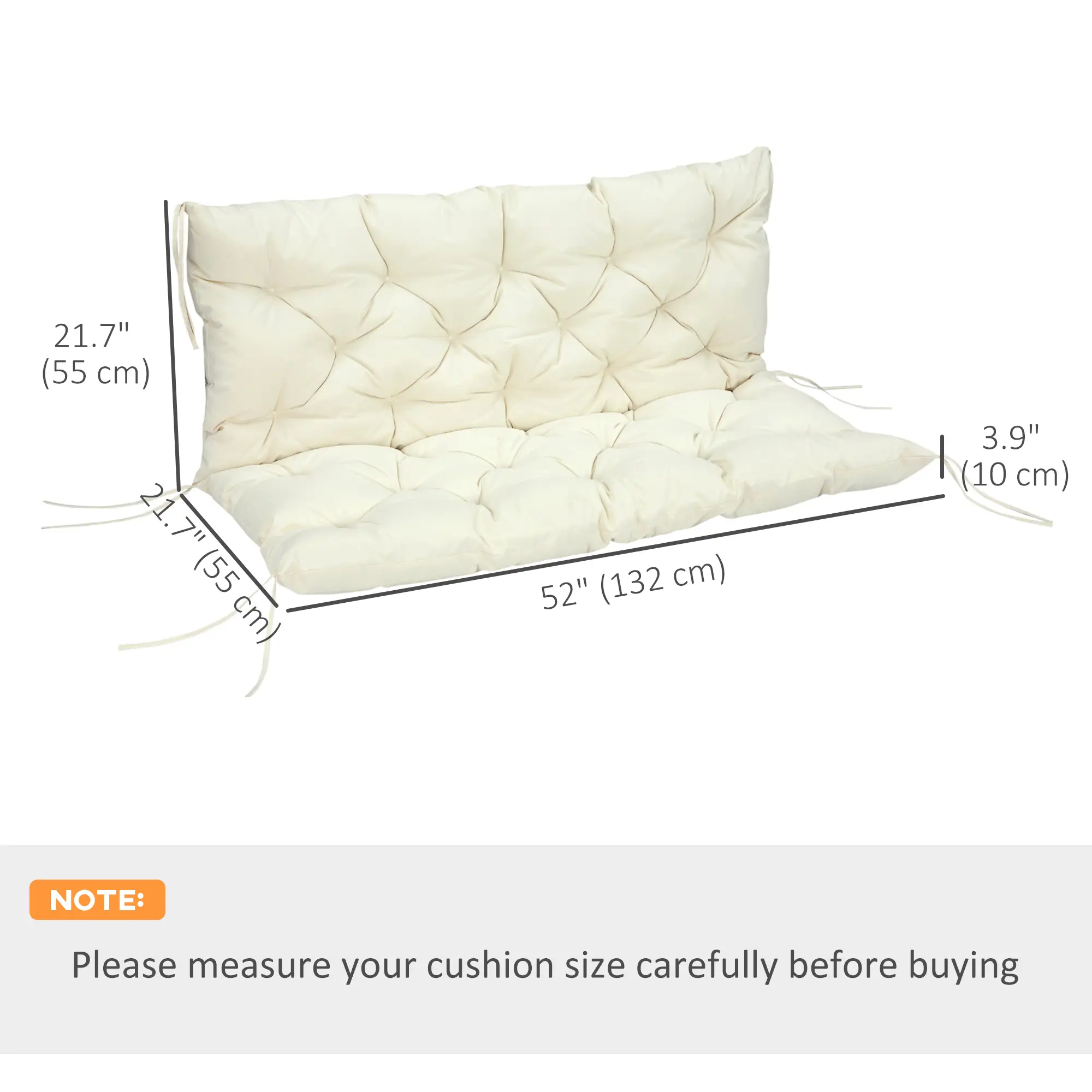 2 Seater Garden Bench Cushion, Outdoor Non-Slip Pad, 52" x 43" x 4", Beige - Image 3