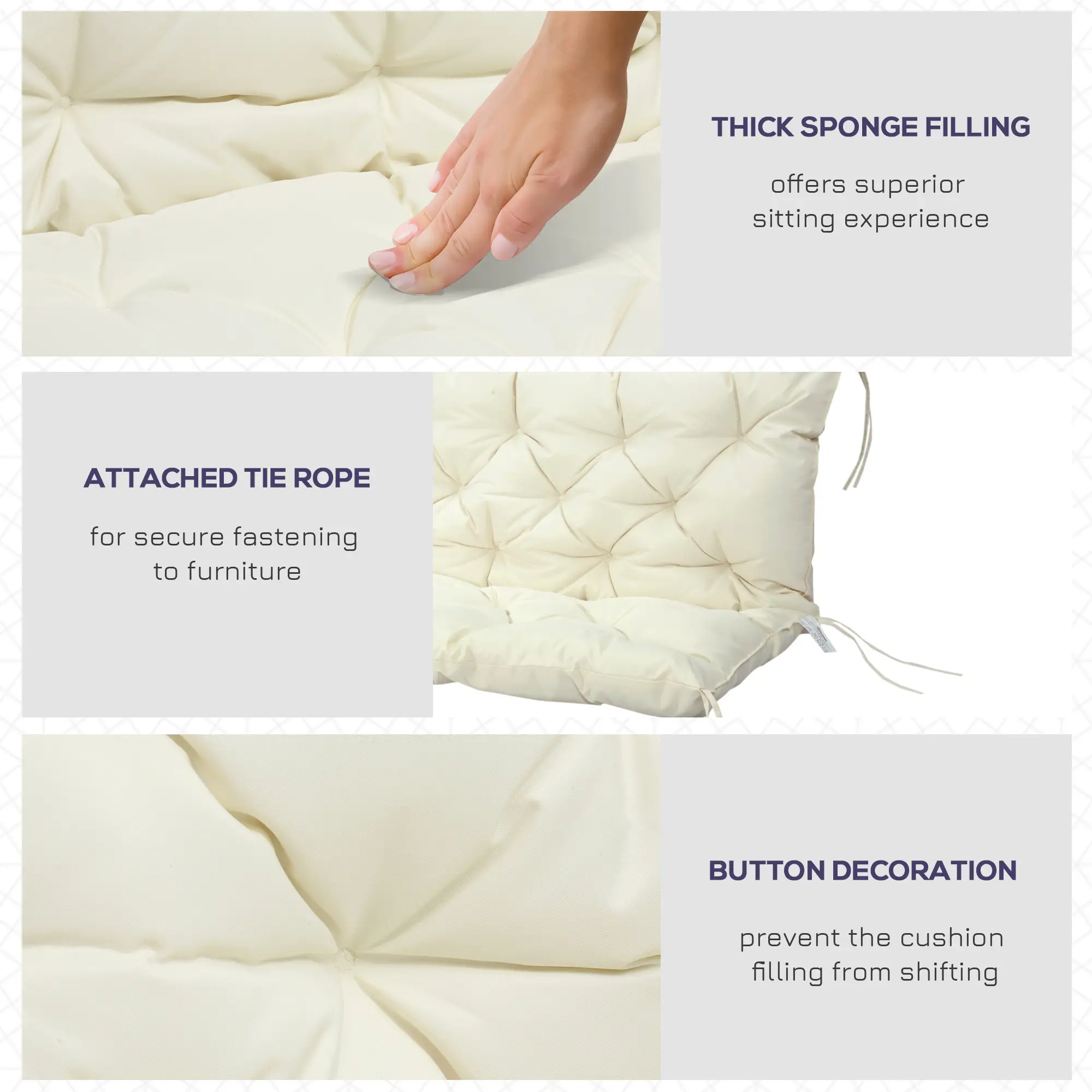 2 Seater Garden Bench Cushion, Outdoor Non-Slip Pad, 52" x 43" x 4", Beige - Image 6