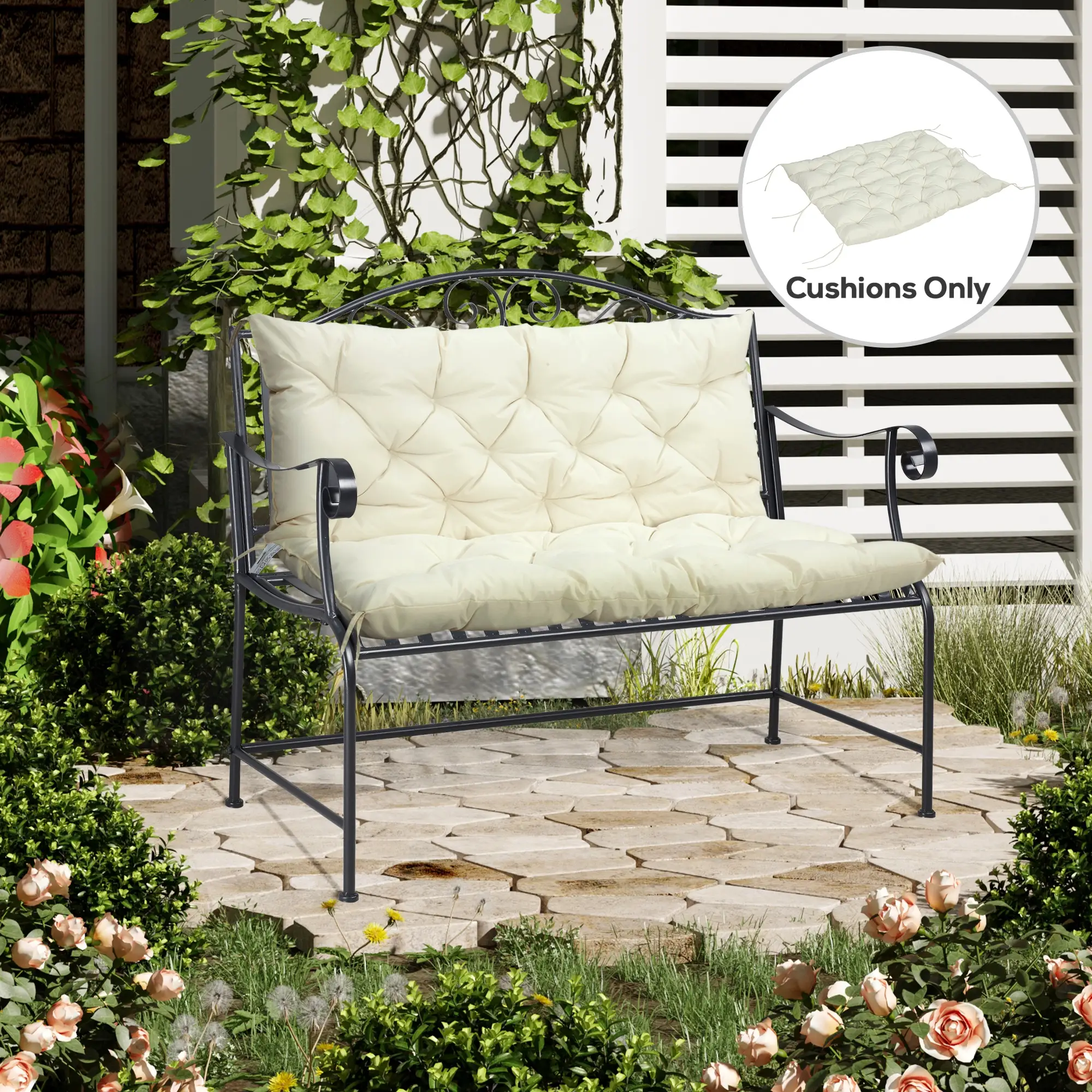 2 Seater Garden Bench Cushion, Outdoor Non-Slip Pad, 52" x 43" x 4", Beige - Image 8