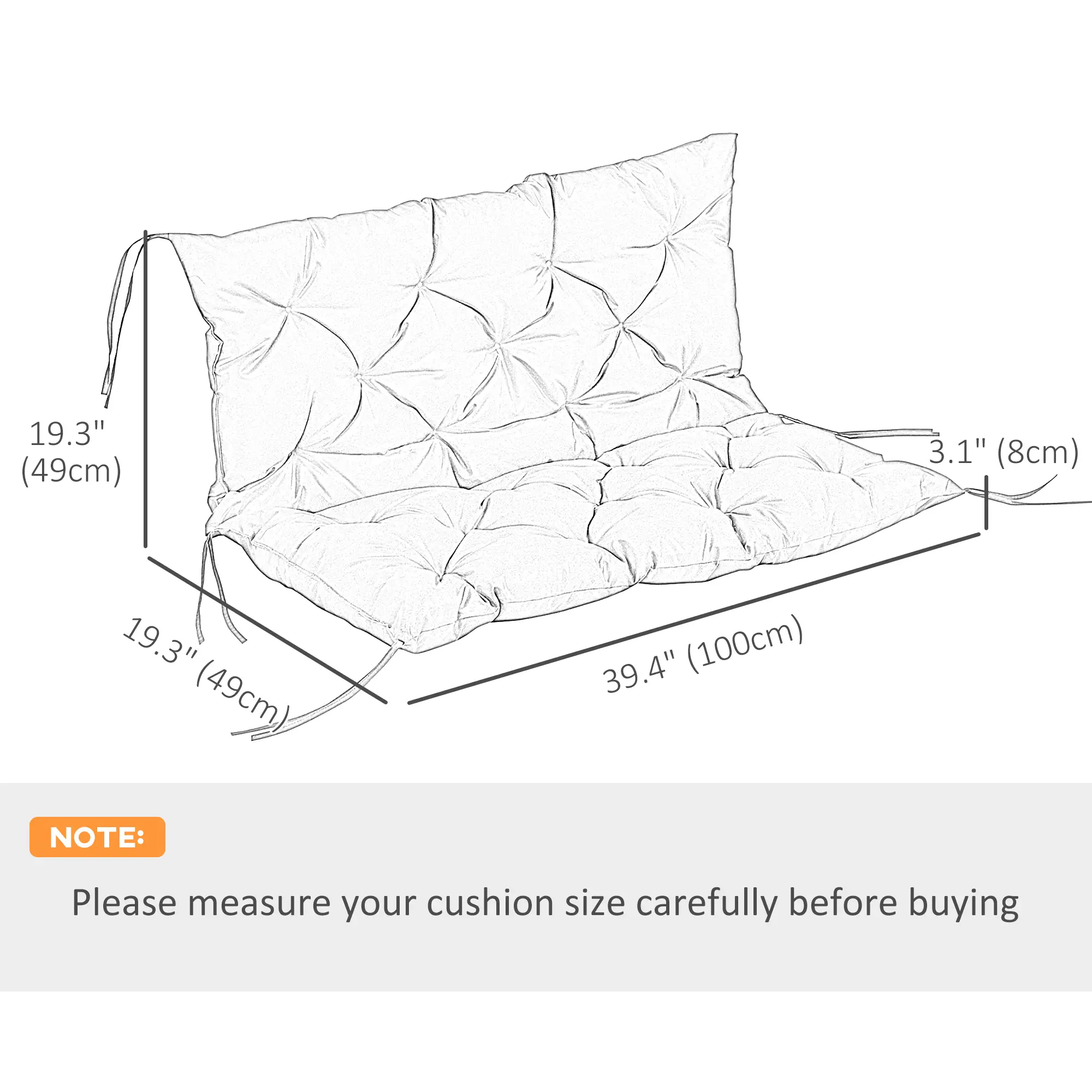 2-Seater Garden Bench Cushion, Swing Chair Mat Replacement, 39.4"x38.6", Khaki - Image 3