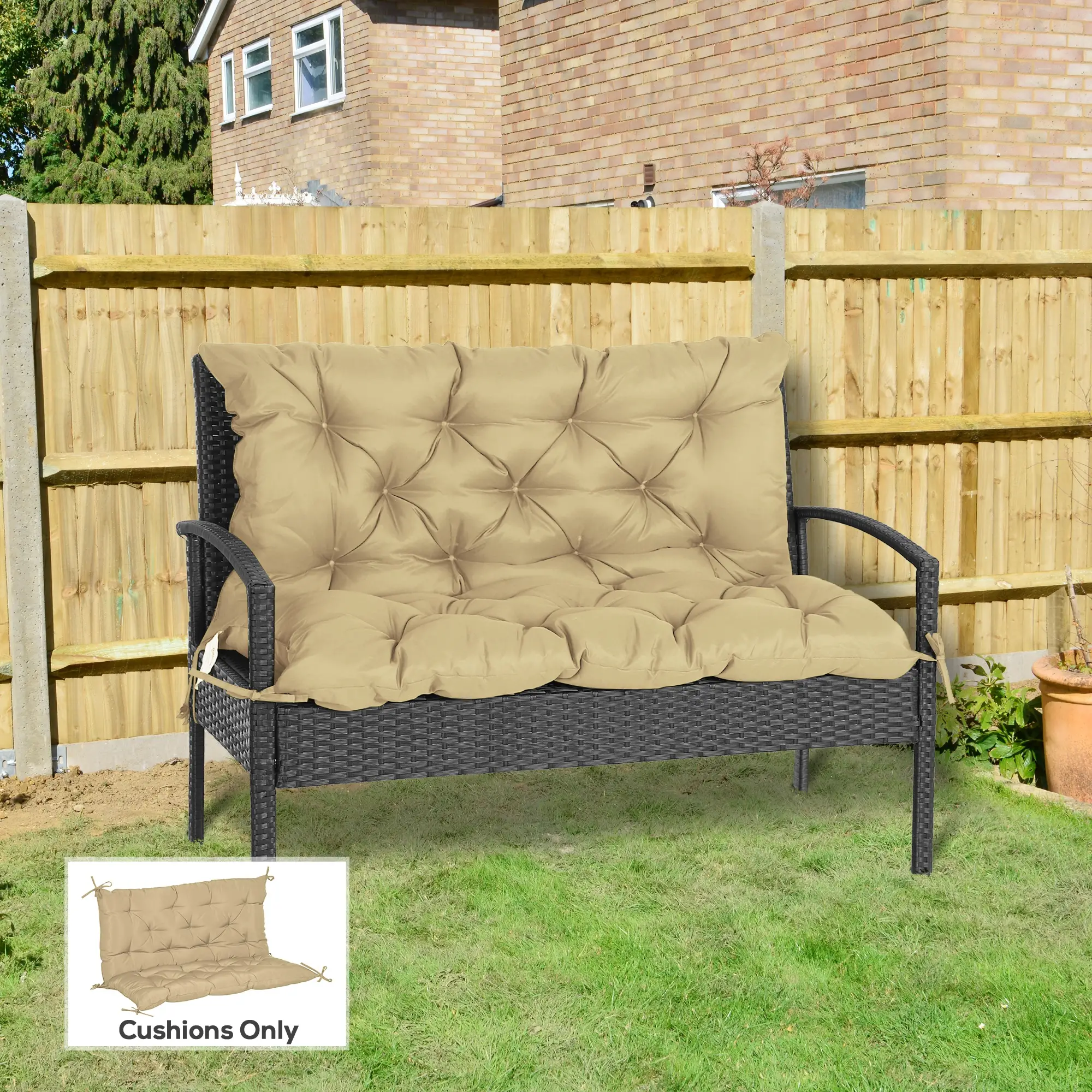 2-Seater Garden Bench Cushion, Swing Chair Mat Replacement, 39.4"x38.6", Khaki - Image 8