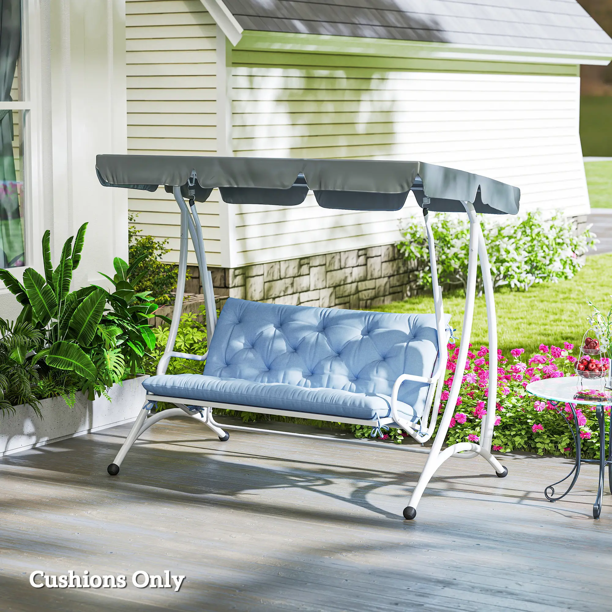 2 Seater Garden Bench Cushion, Thick Outdoor Non-Slip, 47" x 43" x 5", Light Blue - Image 10