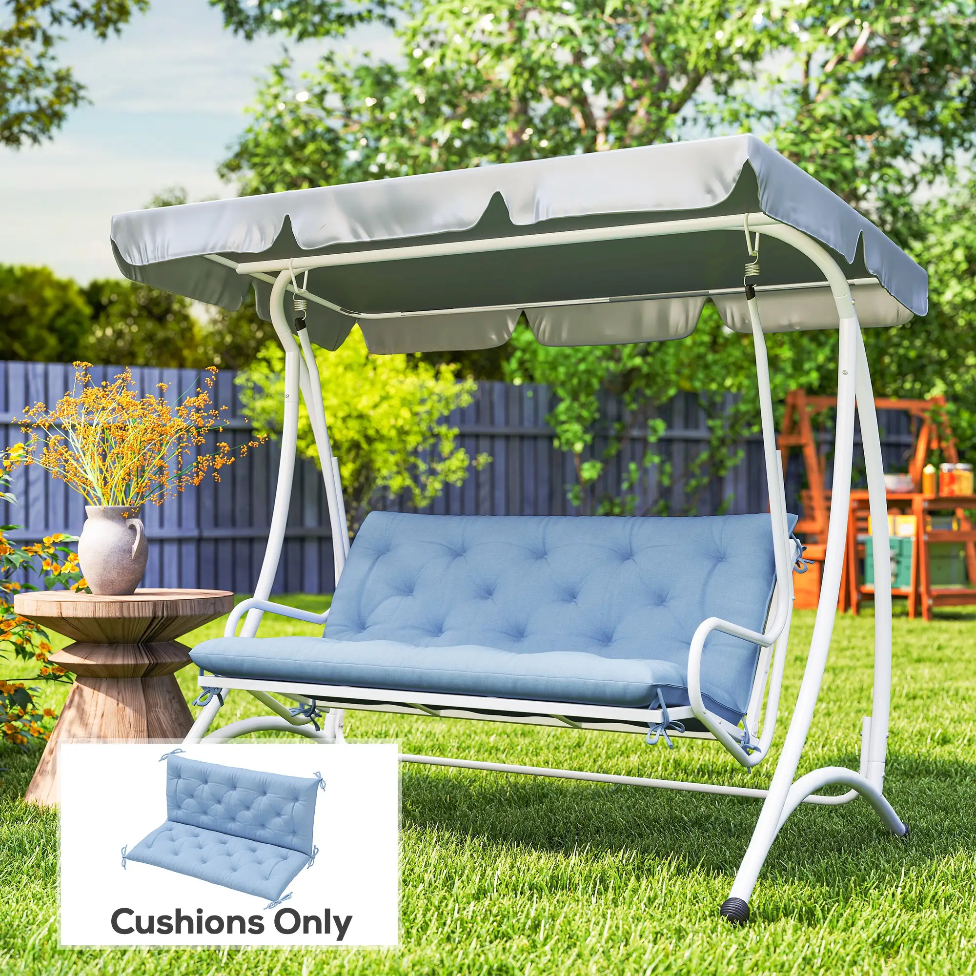 2 Seater Garden Bench Cushion, Thick Outdoor Non-Slip, 47" x 43" x 5", Light Blue - Image 2