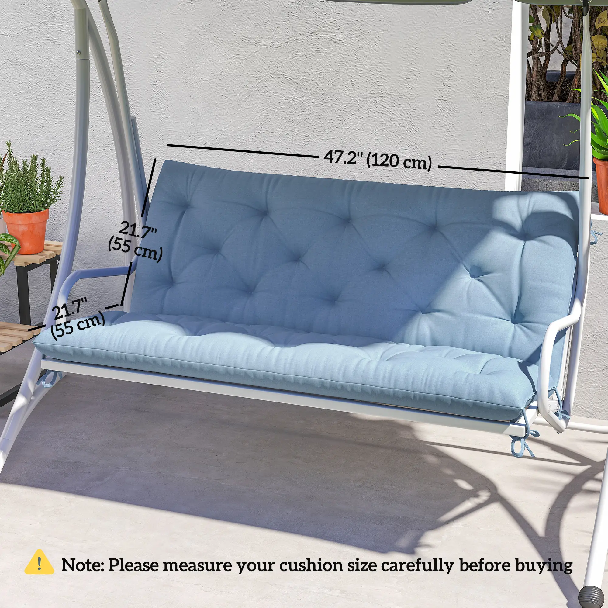 2 Seater Garden Bench Cushion, Thick Outdoor Non-Slip, 47" x 43" x 5", Light Blue - Image 3