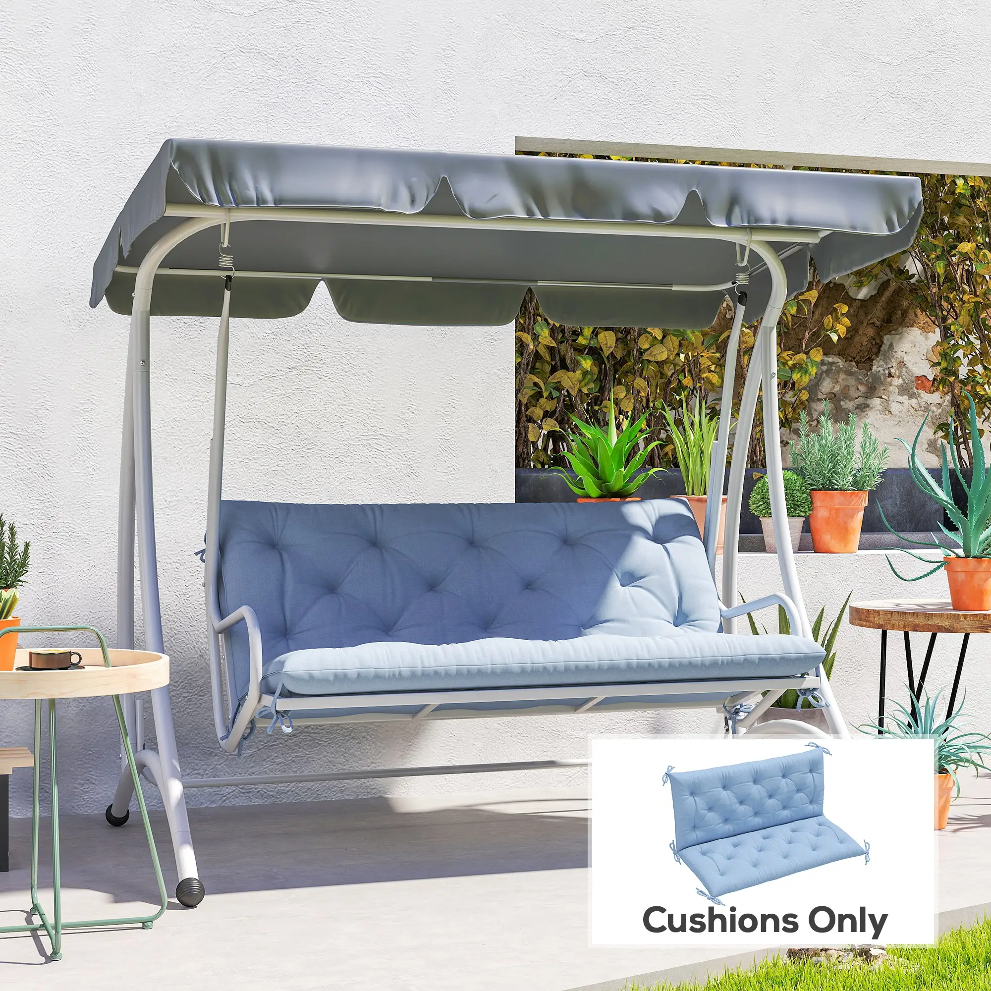 2 Seater Garden Bench Cushion, Thick Outdoor Non-Slip, 47" x 43" x 5", Light Blue - Image 8