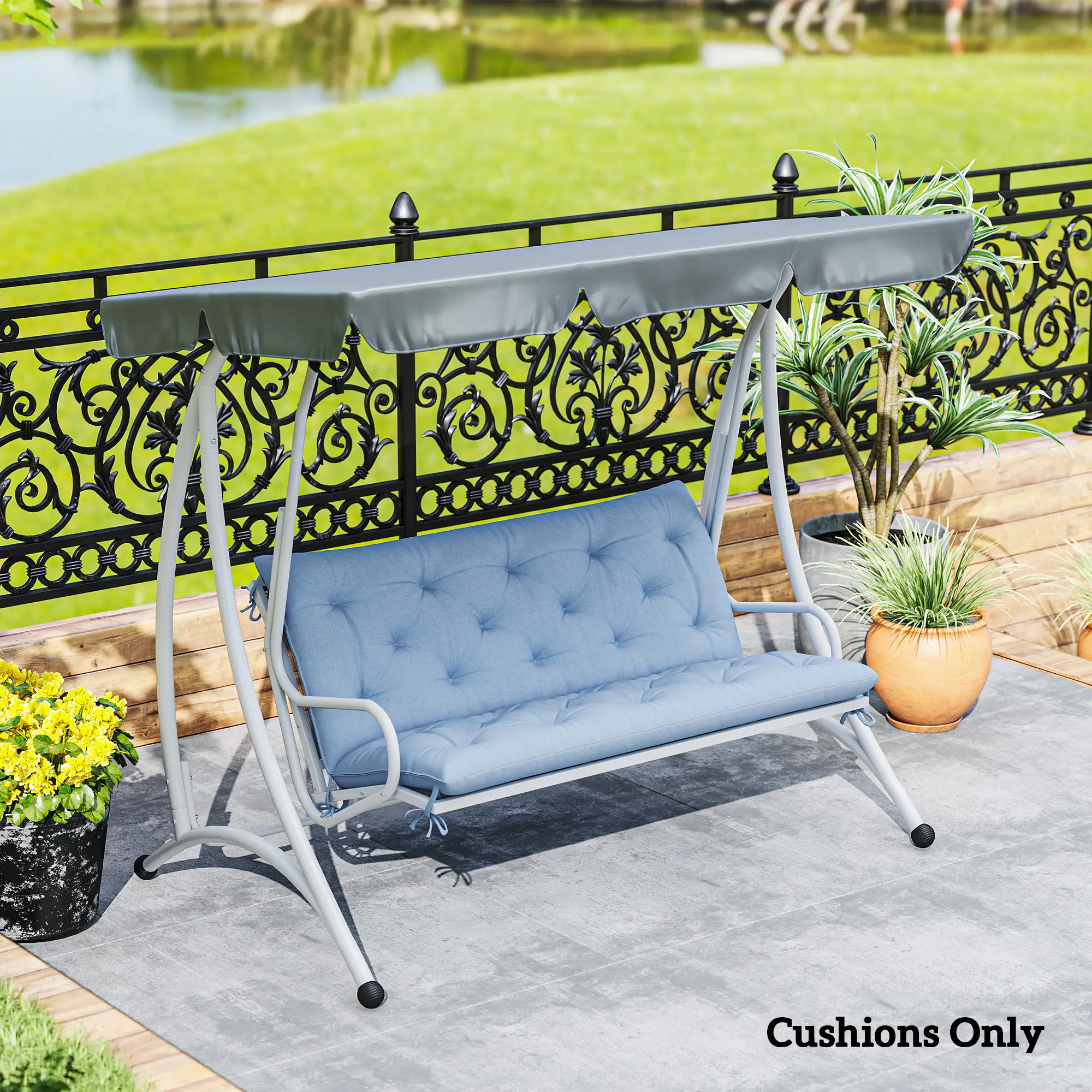 2 Seater Garden Bench Cushion, Thick Outdoor Non-Slip, 47" x 43" x 5", Light Blue - Image 9