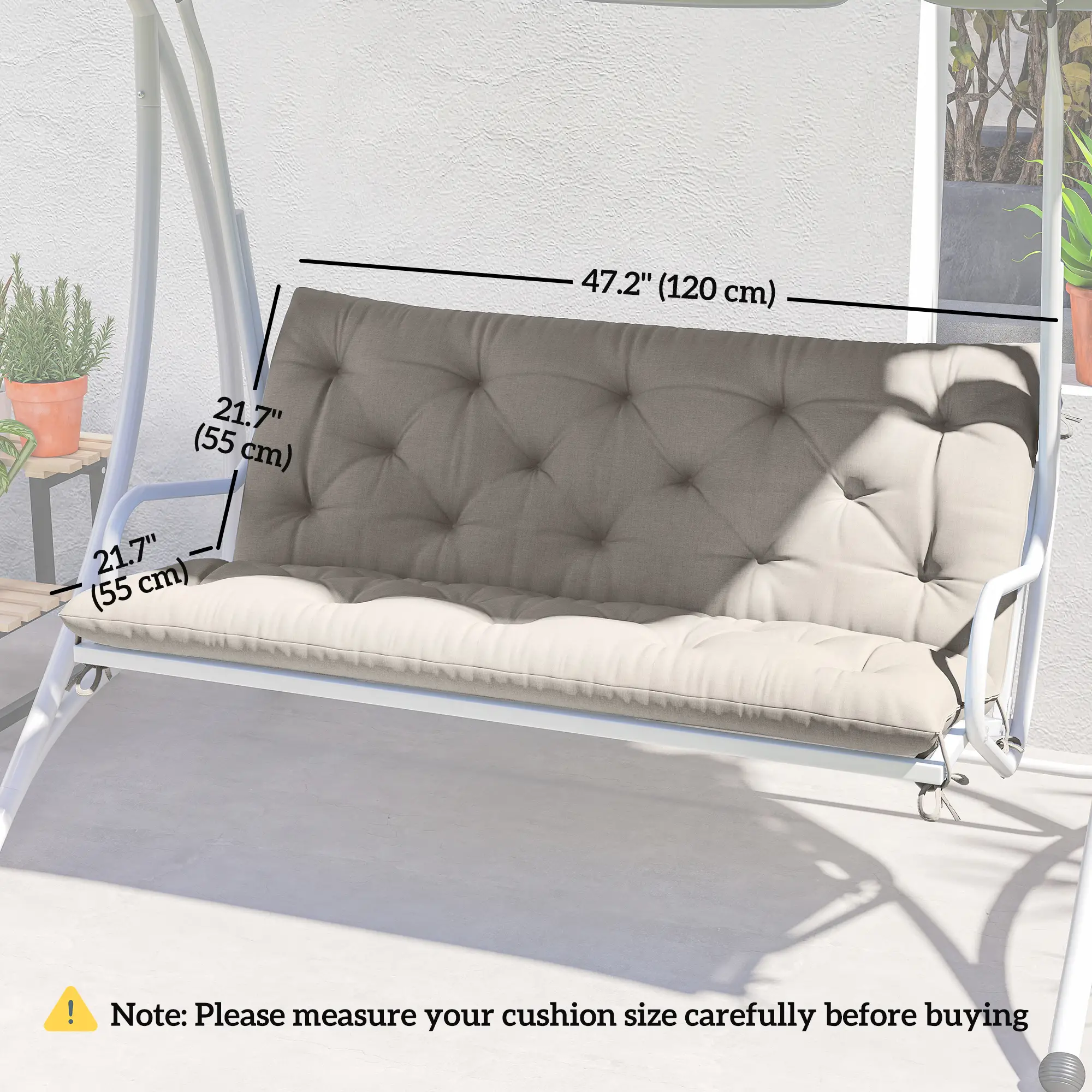 2 Seater Garden Bench Cushion, Thick Outdoor Non-Slip, 47" x 43" x 5", Light Grey - Image 3