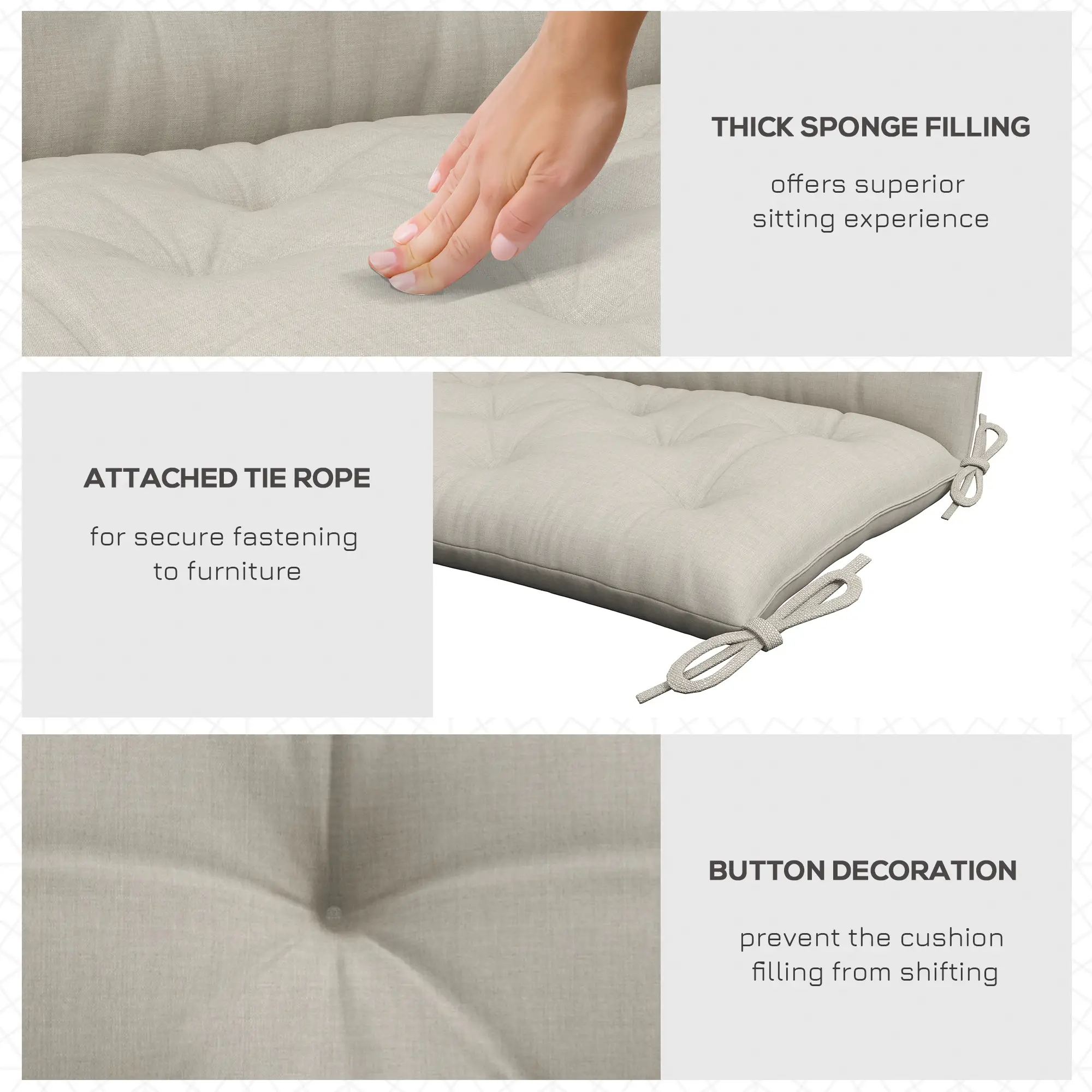 2 Seater Garden Bench Cushion, Thick Outdoor Non-Slip, 47" x 43" x 5", Light Grey - Image 6